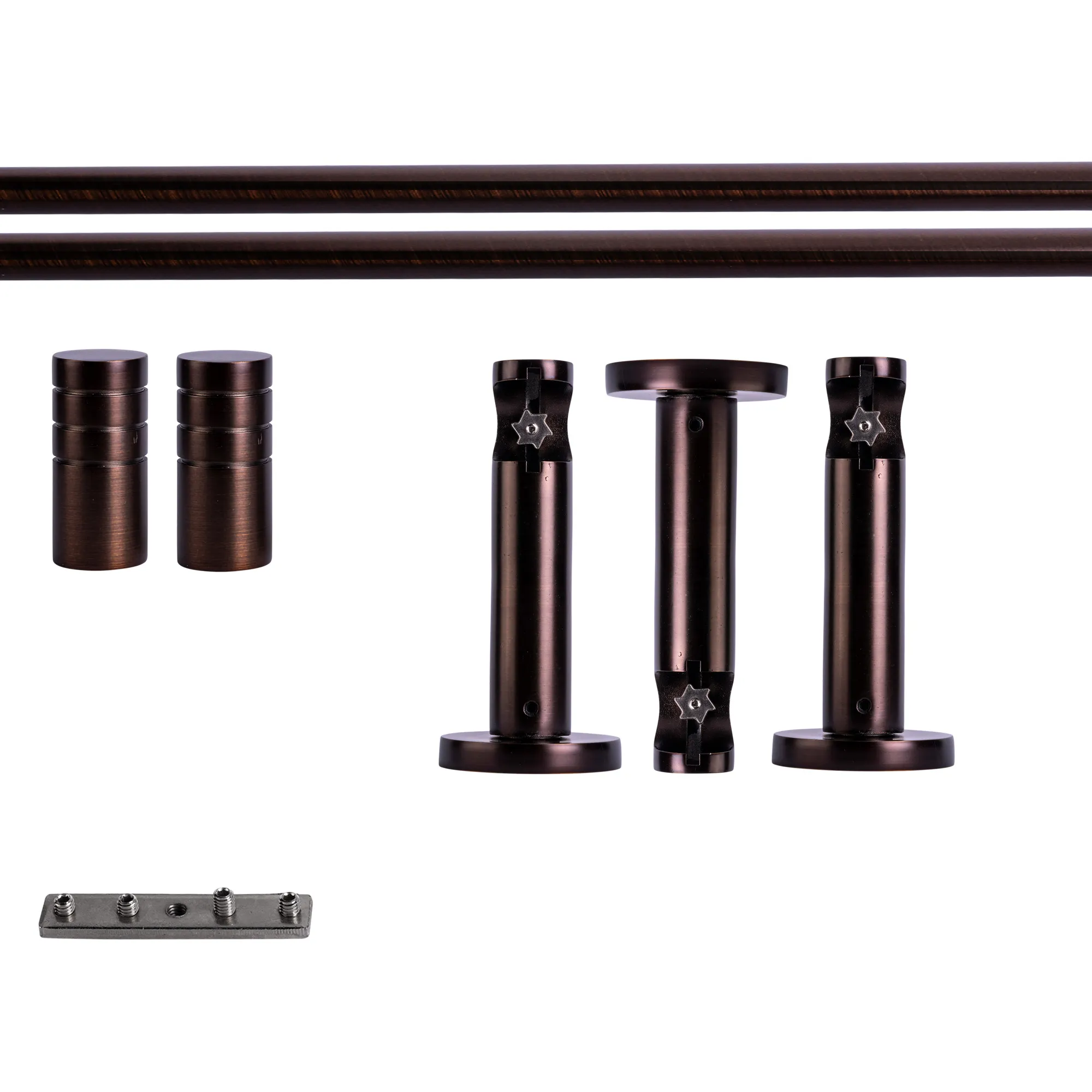 Zestaw karniszy z wewnętrzną szyną | 1 szyna, ⌀ 19 mm, 280 cm, brązowo-czerwony + Uchwyt ścienny, Końcówka żłobkowana