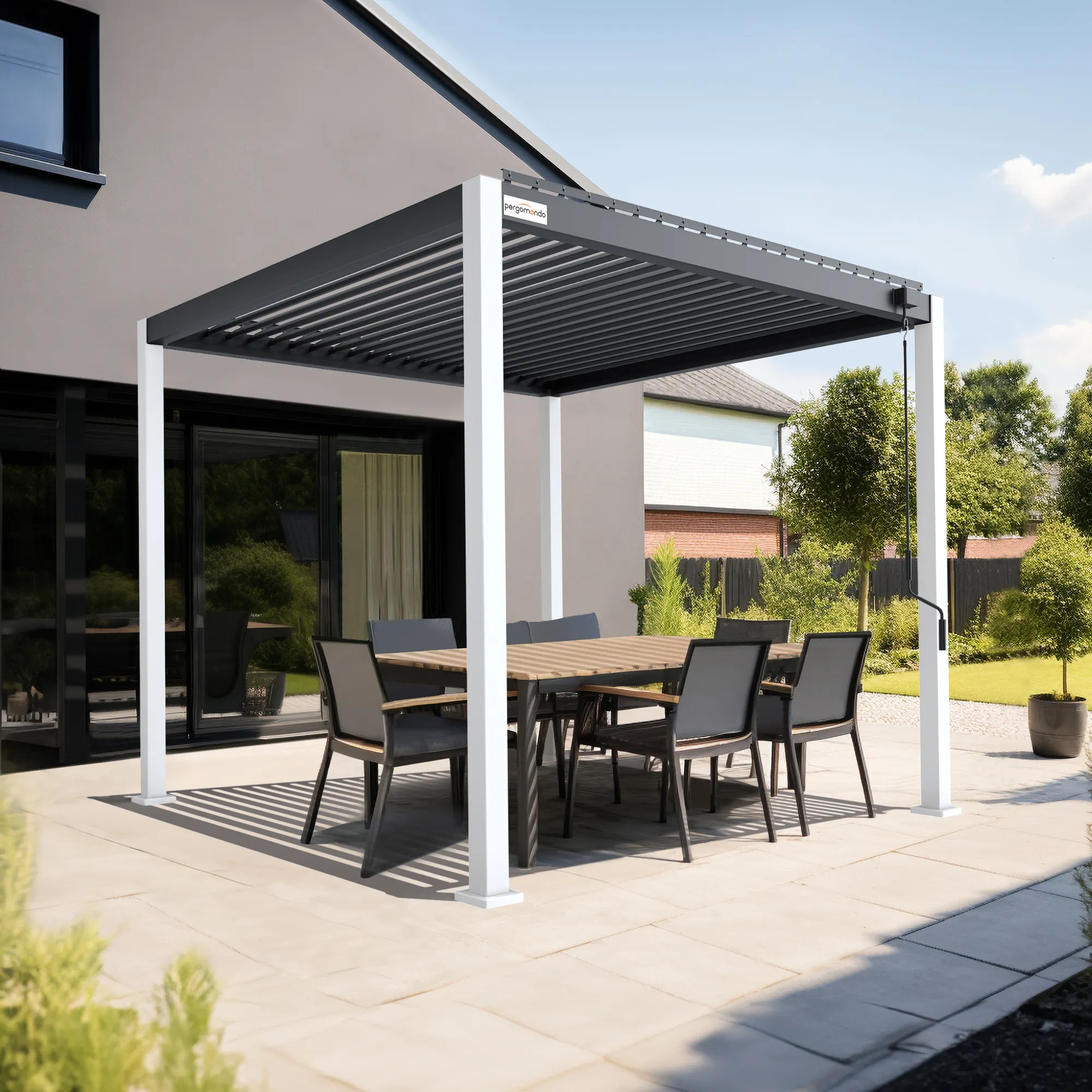 Pergola mit Lamellendach | 3 x 3 m, anthrazit / anthrazit / weiß