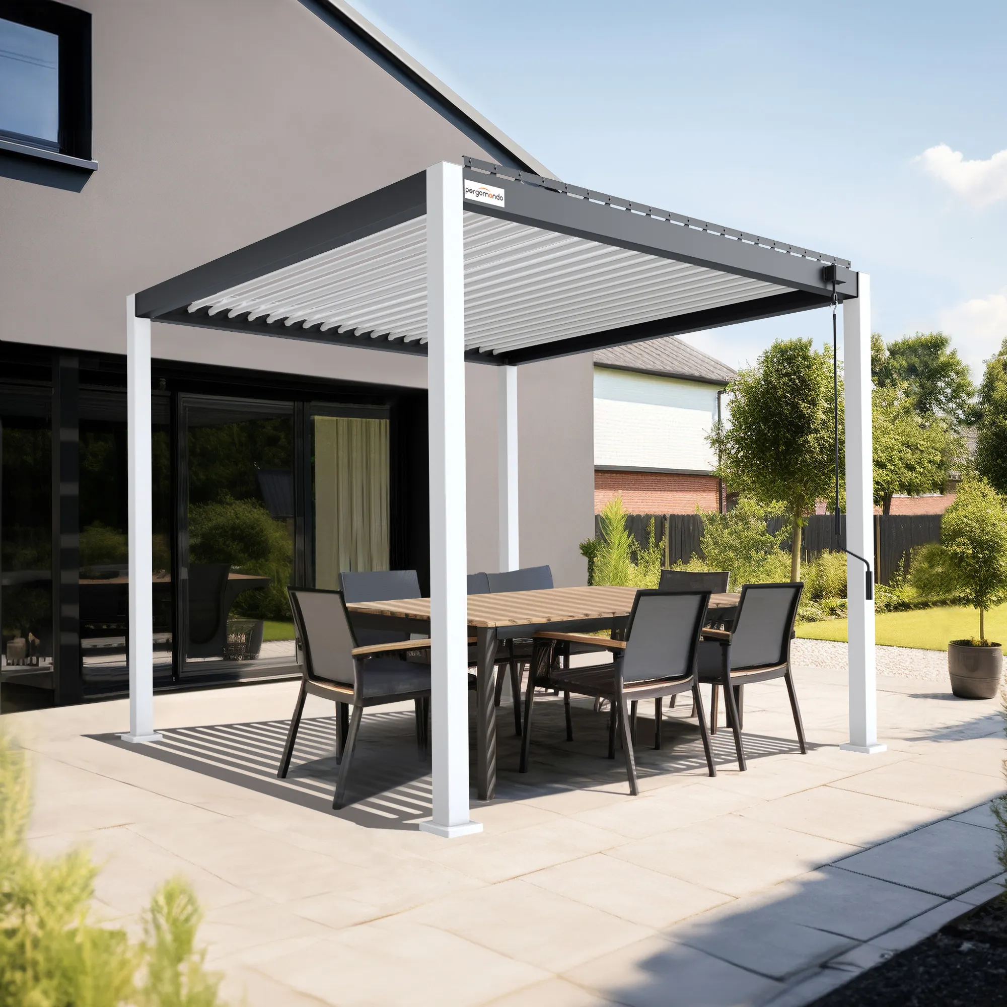 Pergola mit Lamellendach | 3 x 3 m, weiß / anthrazit / weiß