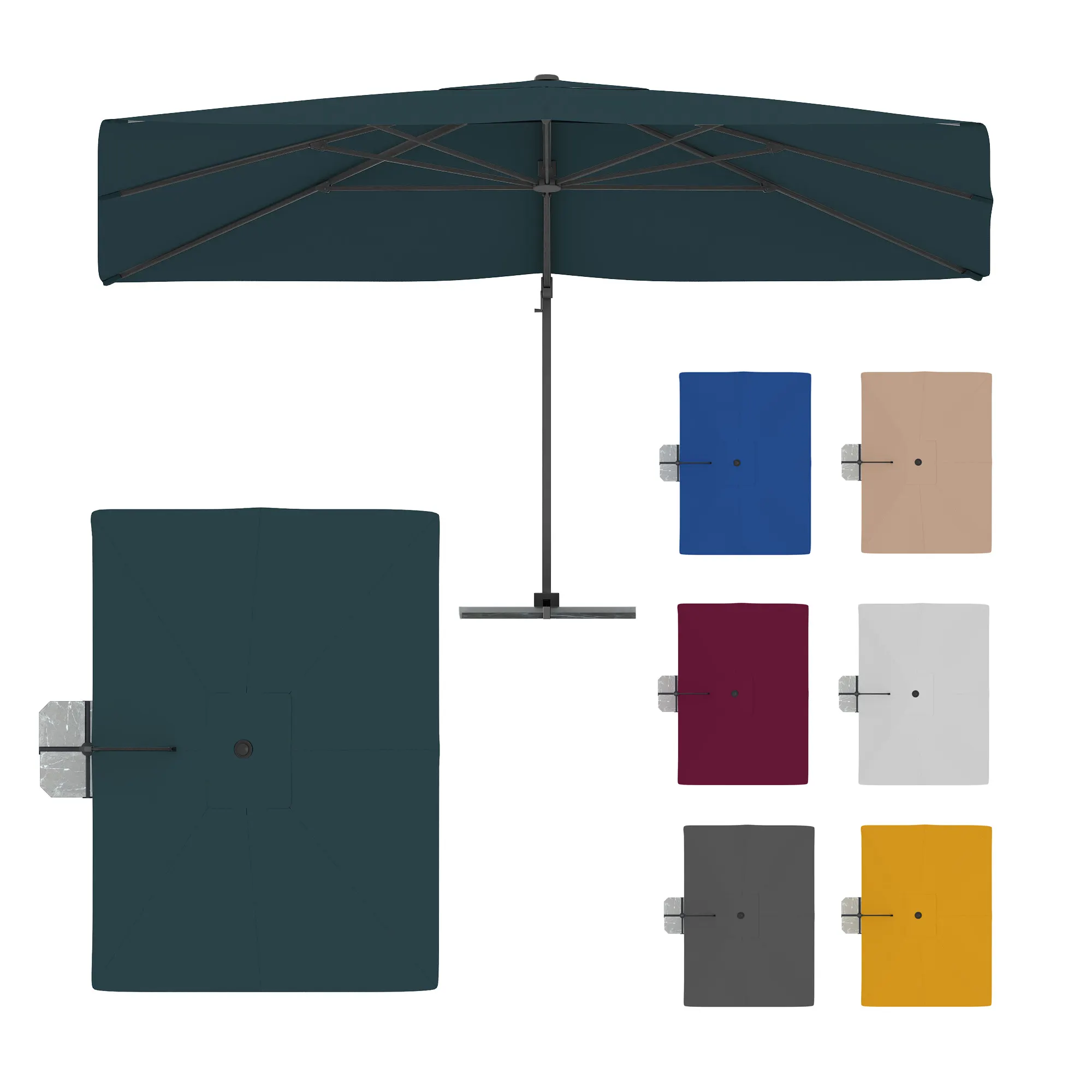 Parasol na wysięgniku parapenda | 4 x 3 m, prostokątny, zielony | stelaż ze wspornikiem krzyżowym, antracytowy