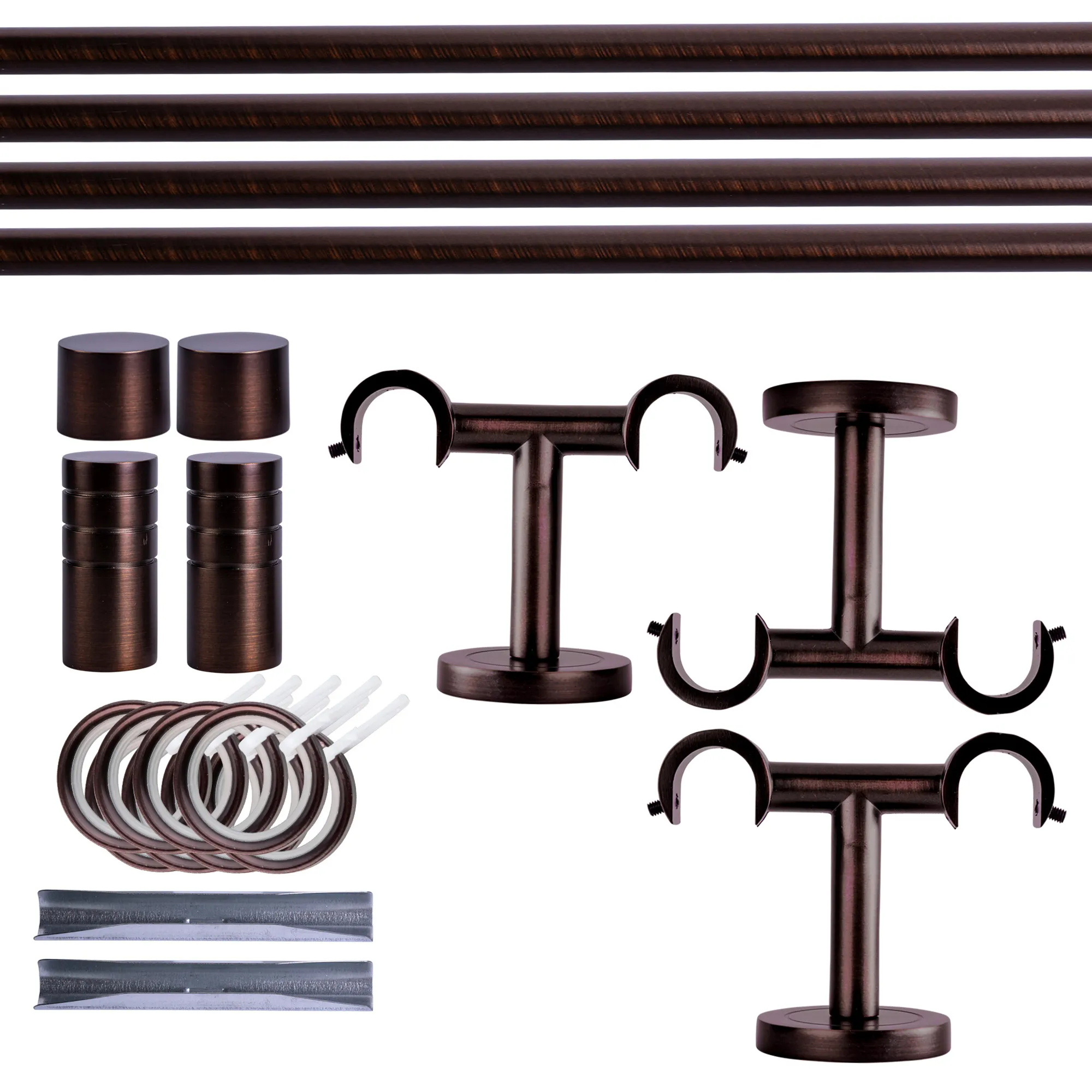Zestaw karniszy | 2 szyny, ⌀ 19 mm, 240 cm, brązowo-czerwony + Uchwyt sufitowy, Końcówka żłobkowana, Pierścień