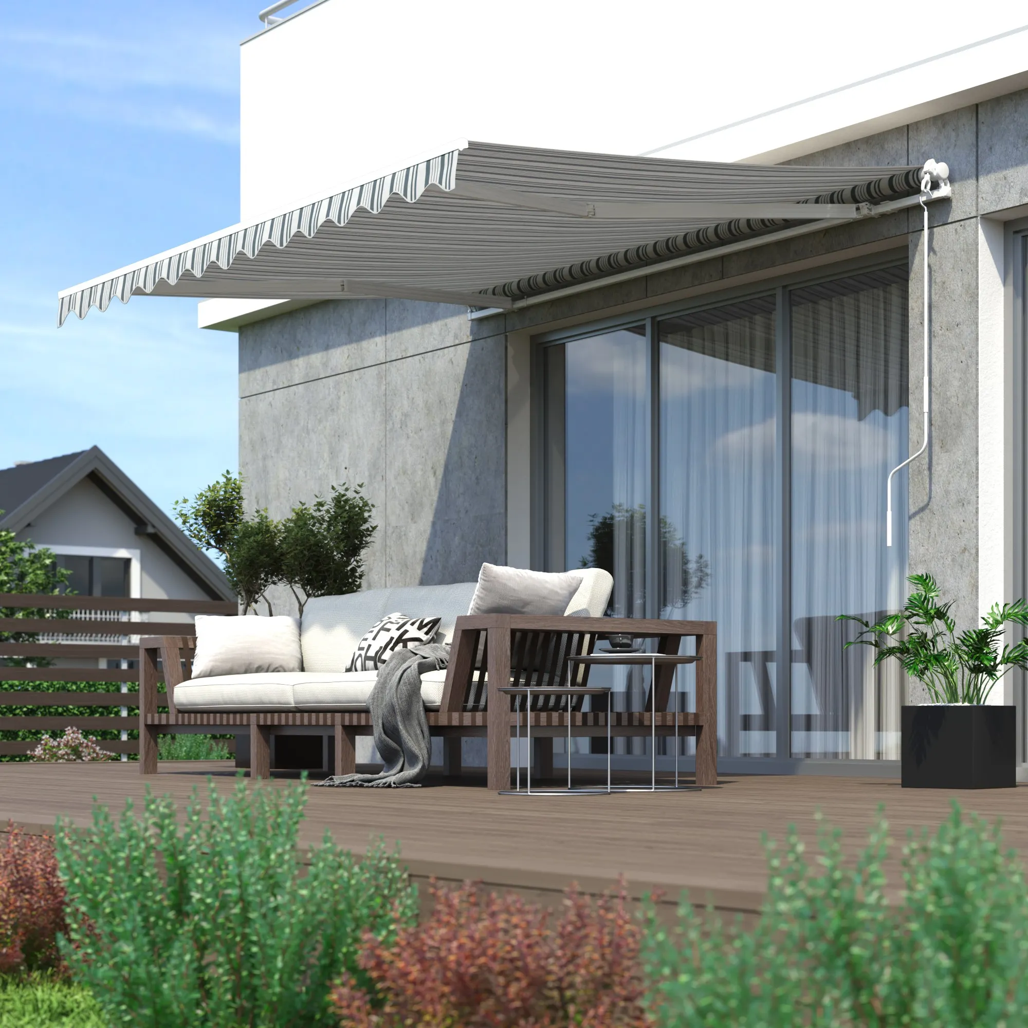 Gelenkarmmarkise Easy | 2,95 x 2 m / Stoff: Multi, grau-weiß