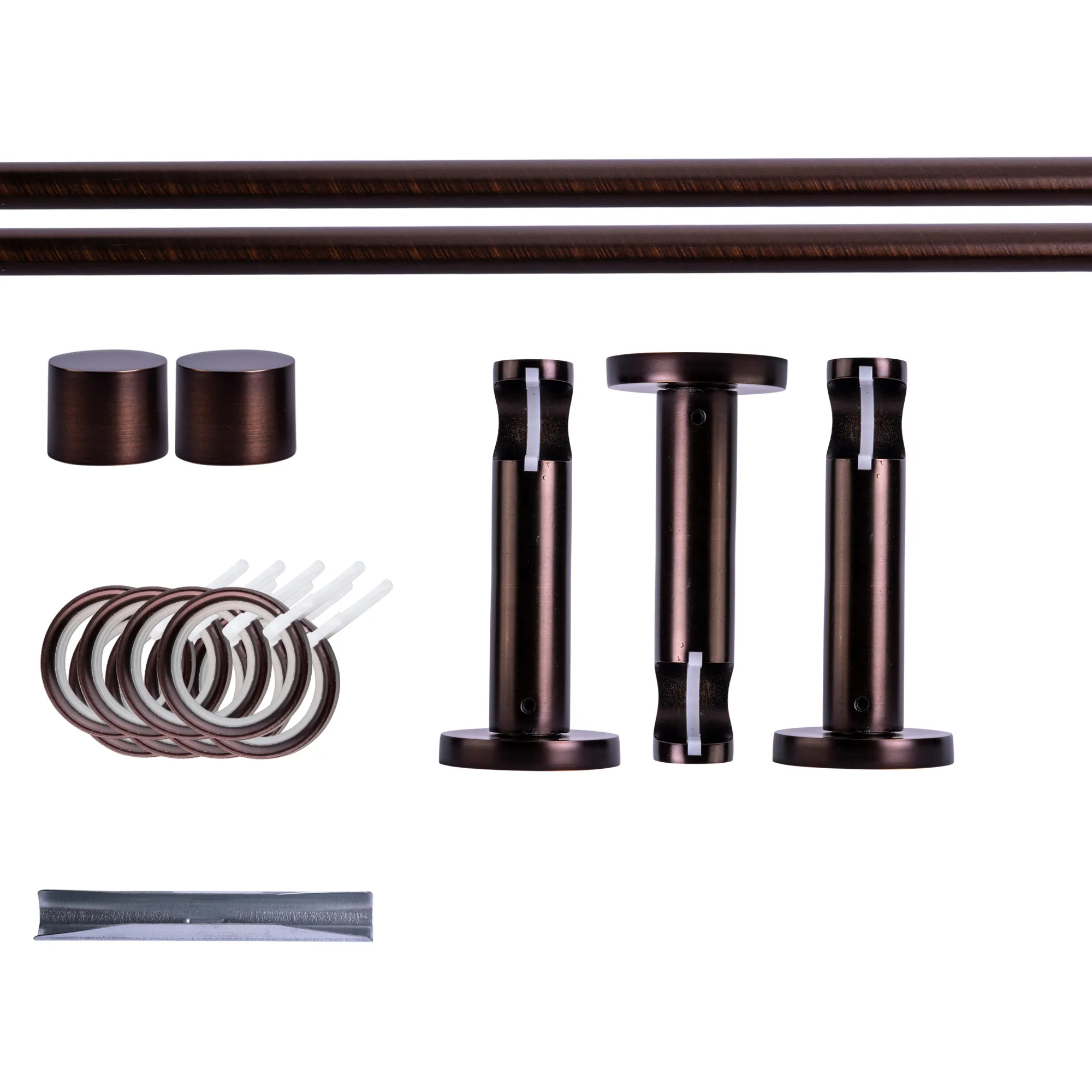 Zestaw karniszy | 1 szyna, ⌀ 19 mm, 240 cm, brązowo-czerwony + Uchwyt ścienny, Końcówka, Pierścień