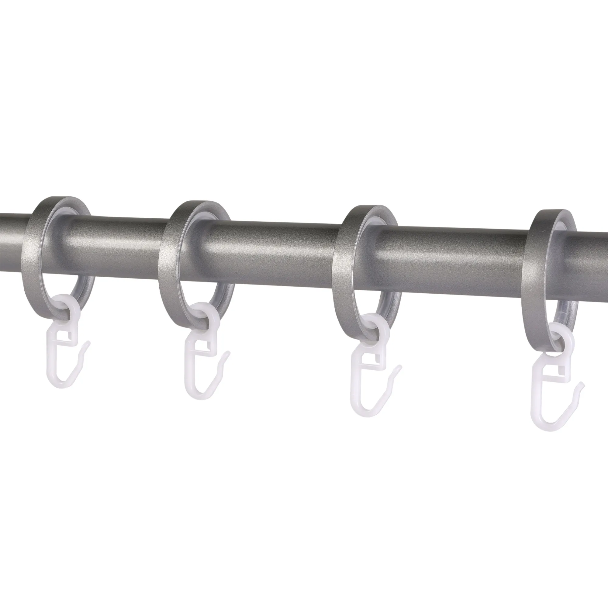 Anelli per tende con ganci per pieghe fissati a una barra