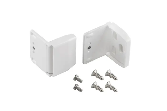 Montagewinkel mit Abdeckkappe und Schrauben, geeignet zur Befestigung und Montage von Objekten
