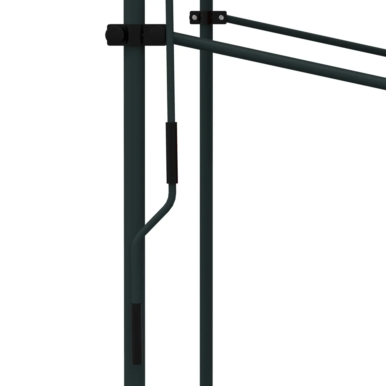 Detailansicht einer Klemm- und Balkonmarkise mit Gestänge und Kurbelmechanismus