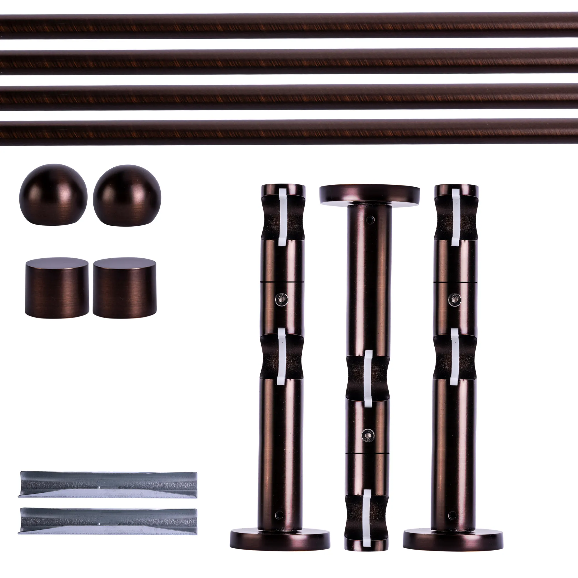 Zestaw karniszy | 2 szyny, ⌀ 19 mm, 240 cm, brązowo-czerwony + Uchwyt ścienny, Końcówka w kształcie kuli