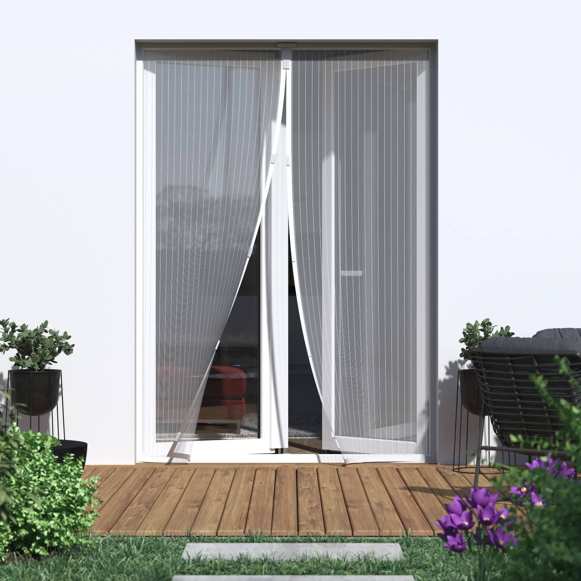 Tenda a rete magnetica su una porta, consente un passaggio facile e protezione dagli insetti