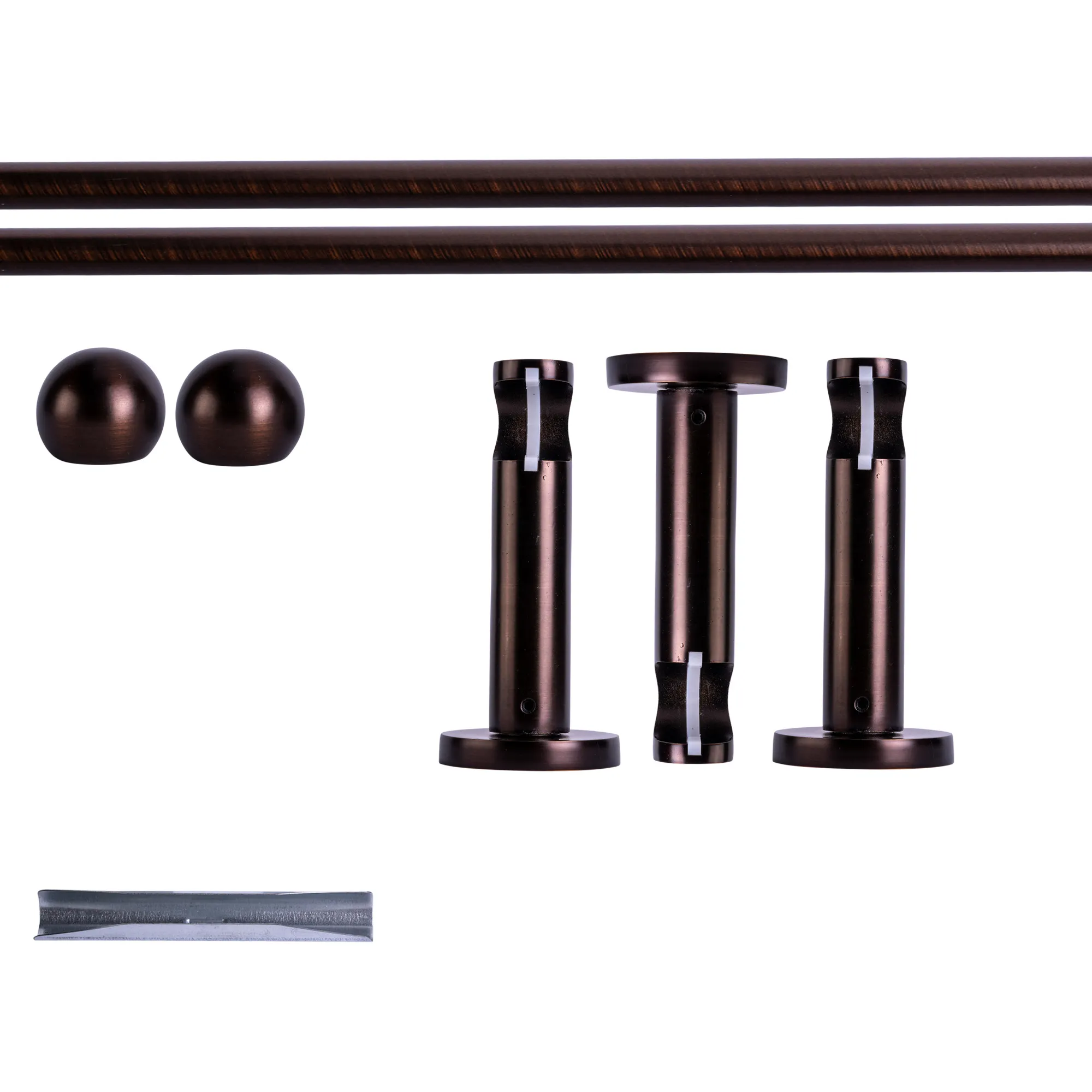 Zestaw karniszy | 1 szyna, ⌀ 19 mm, 240 cm, brązowo-czerwony + Uchwyt ścienny, Końcówka w kształcie kuli
