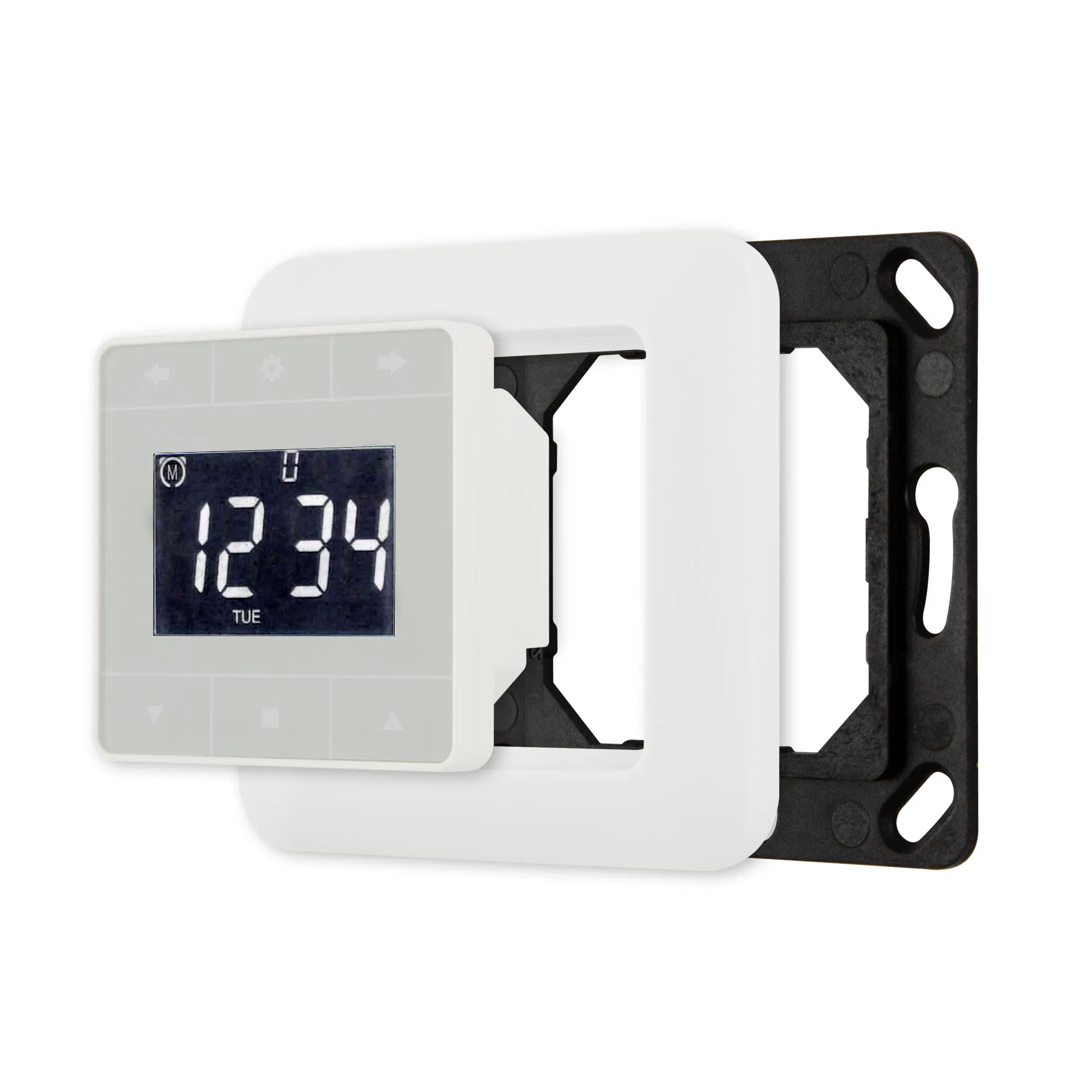 Timer digitale con display touch e piastra di montaggio, mostra ora e giorno della settimana