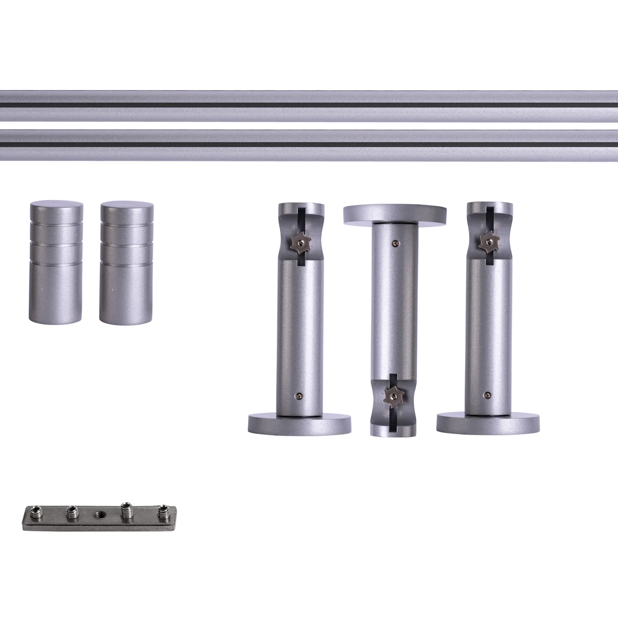Set tringles à rideaux à rail intérieur | 1 rail, ⌀ 19 mm, 240 cm, argenté + Support mural, Embout rainuré