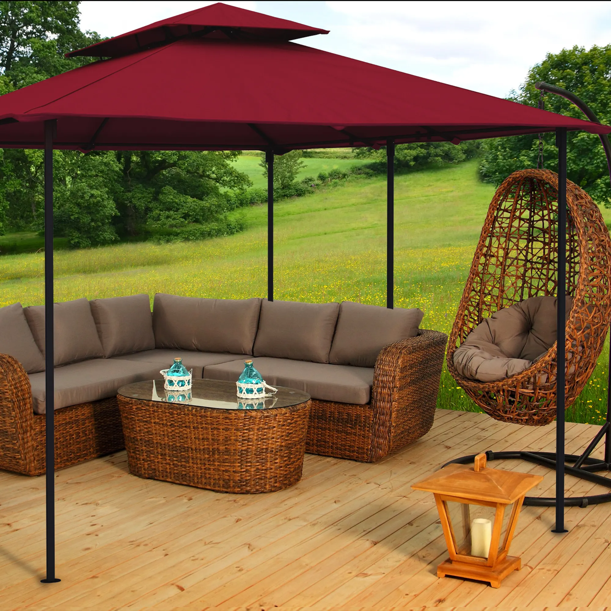Comfort Gartenpavillon | 4 x 3 m, bordeaux + Wände