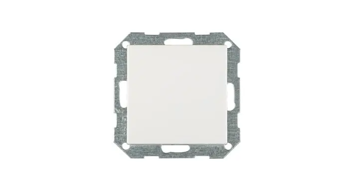 Quadratische Abdeckung in einem rechteckigen Metallrahmen, möglicherweise für Schaltermontage