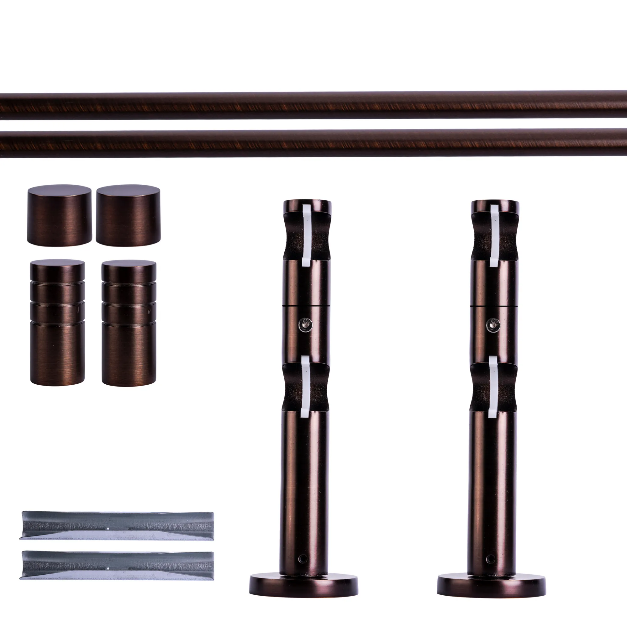 Zestaw karniszy | 2 szyny, ⌀ 19 mm, 120 cm, brązowo-czerwony + Uchwyt ścienny, Końcówka żłobkowana