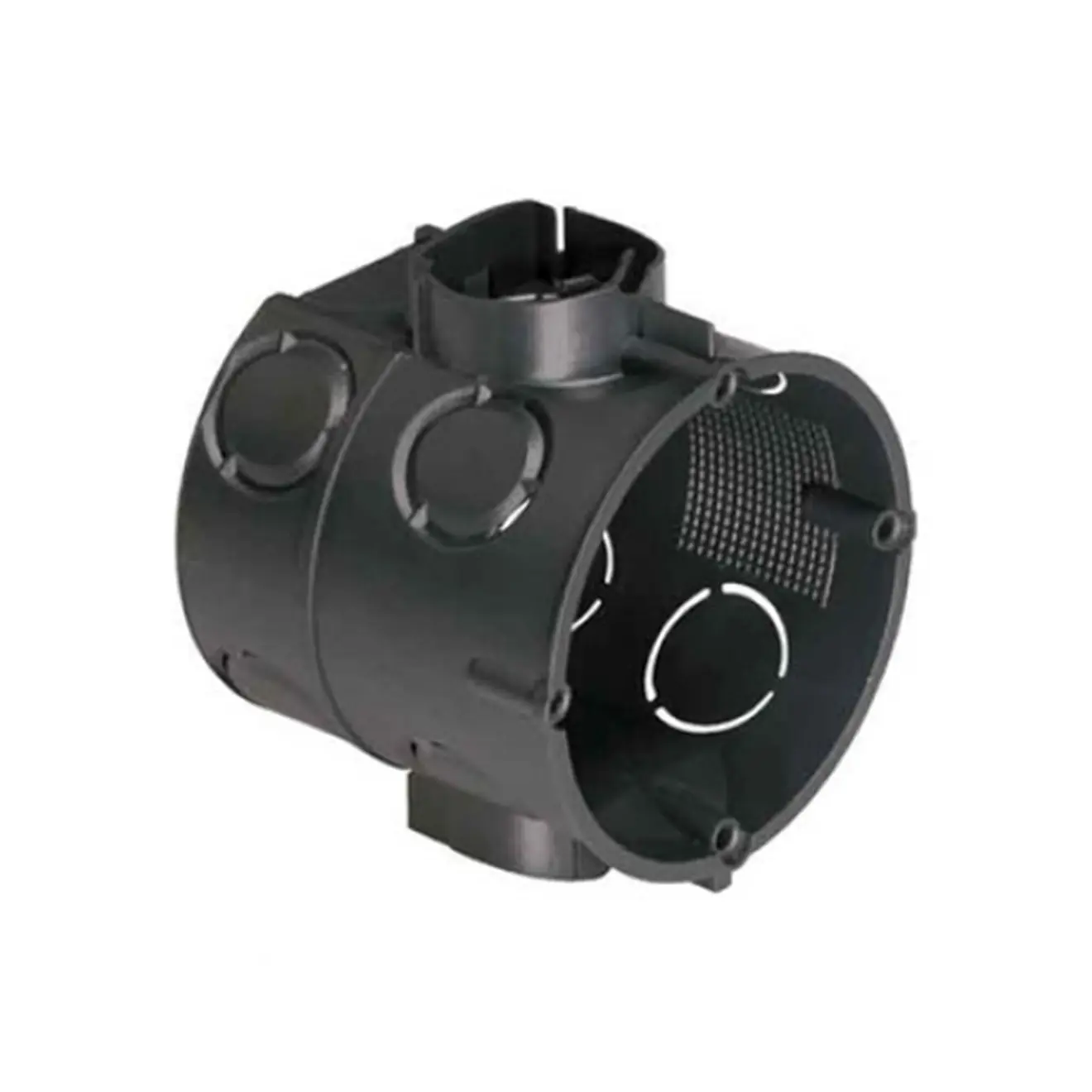 Unterputzdose mit runden Öffnungen und Befestigungspunkten für Elektroinstallationen