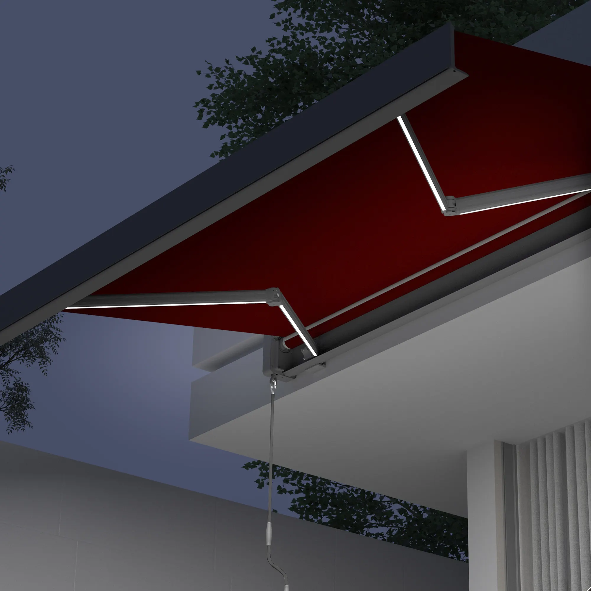 Kassettenmarkise Quadris LED | 4,95 x 3,5 m, anthrazit, Stoff: weinrot, Uni