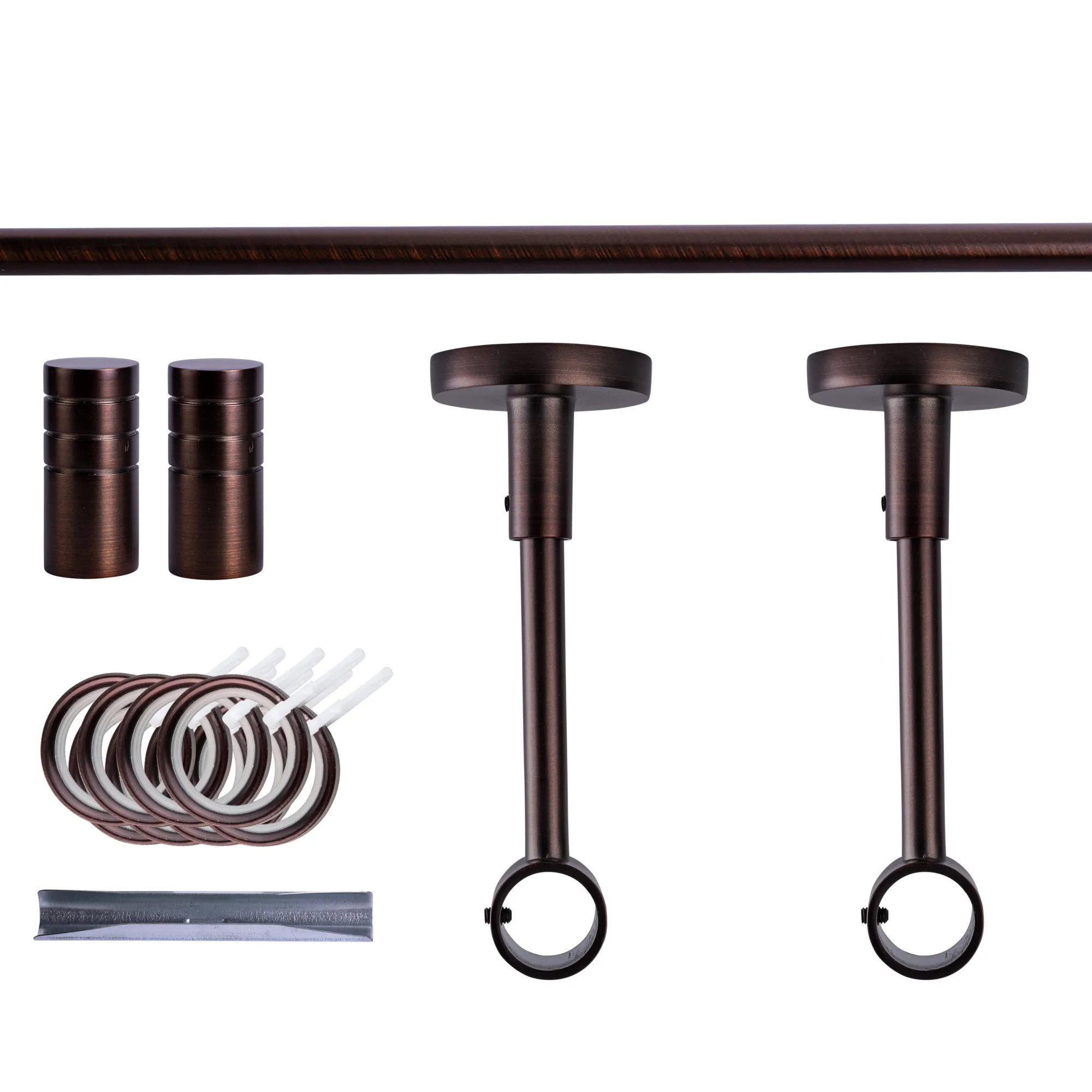 Zestaw karniszy | 1 szyna, ⌀ 19 mm, 120 cm, brązowo-czerwony + Uchwyt sufitowy, Końcówka żłobkowana, Pierścień