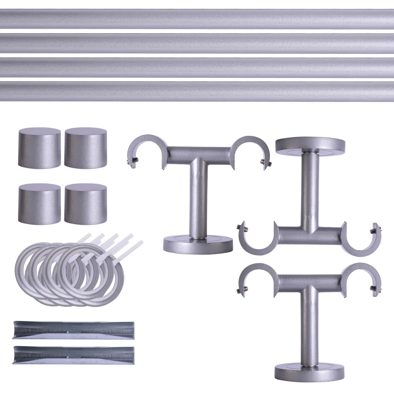 Gardinenstange Set mit Halterungen, Endkappen und Ringen für Deckenmontage