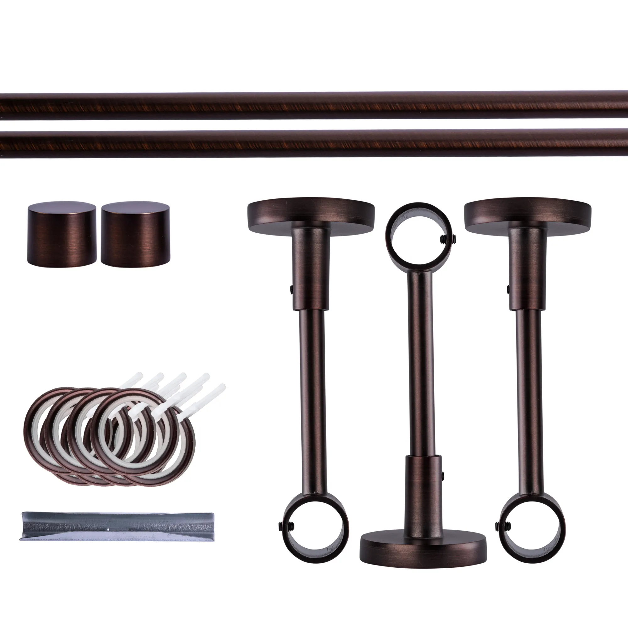 Zestaw karniszy | 1 szyna, ⌀ 19 mm, 240 cm, brązowo-czerwony + Uchwyt sufitowy, Końcówka, Pierścień