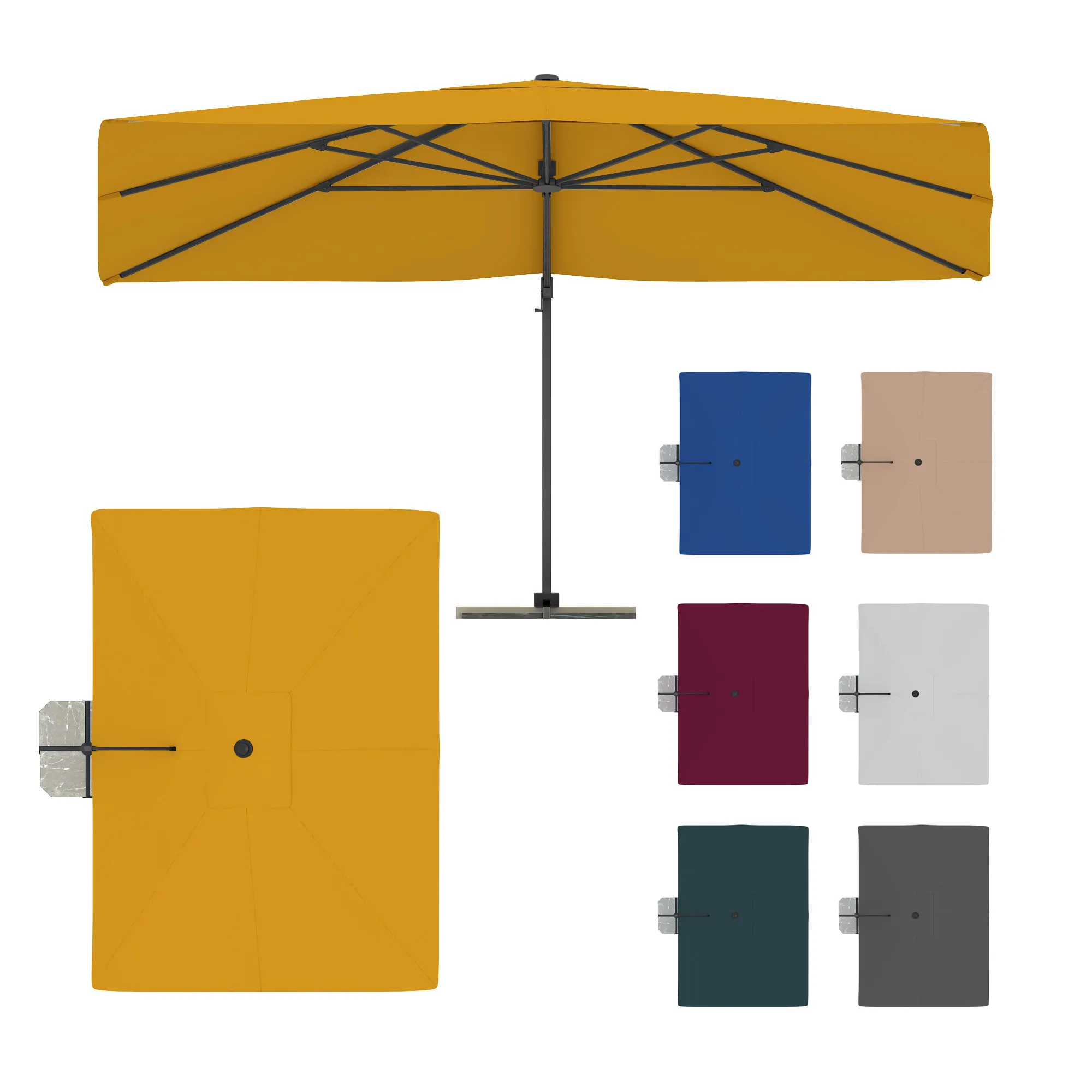 parapenda Ampelschirm | 4 x 3 m, rechteckig, gelb | Gestell inkl. Standkreuz, anthrazit