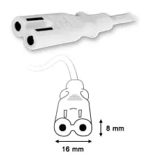 Anschlusskabel mit Euro 8 Stecker, schematische und reale Ansicht, Maße 16x8 mm