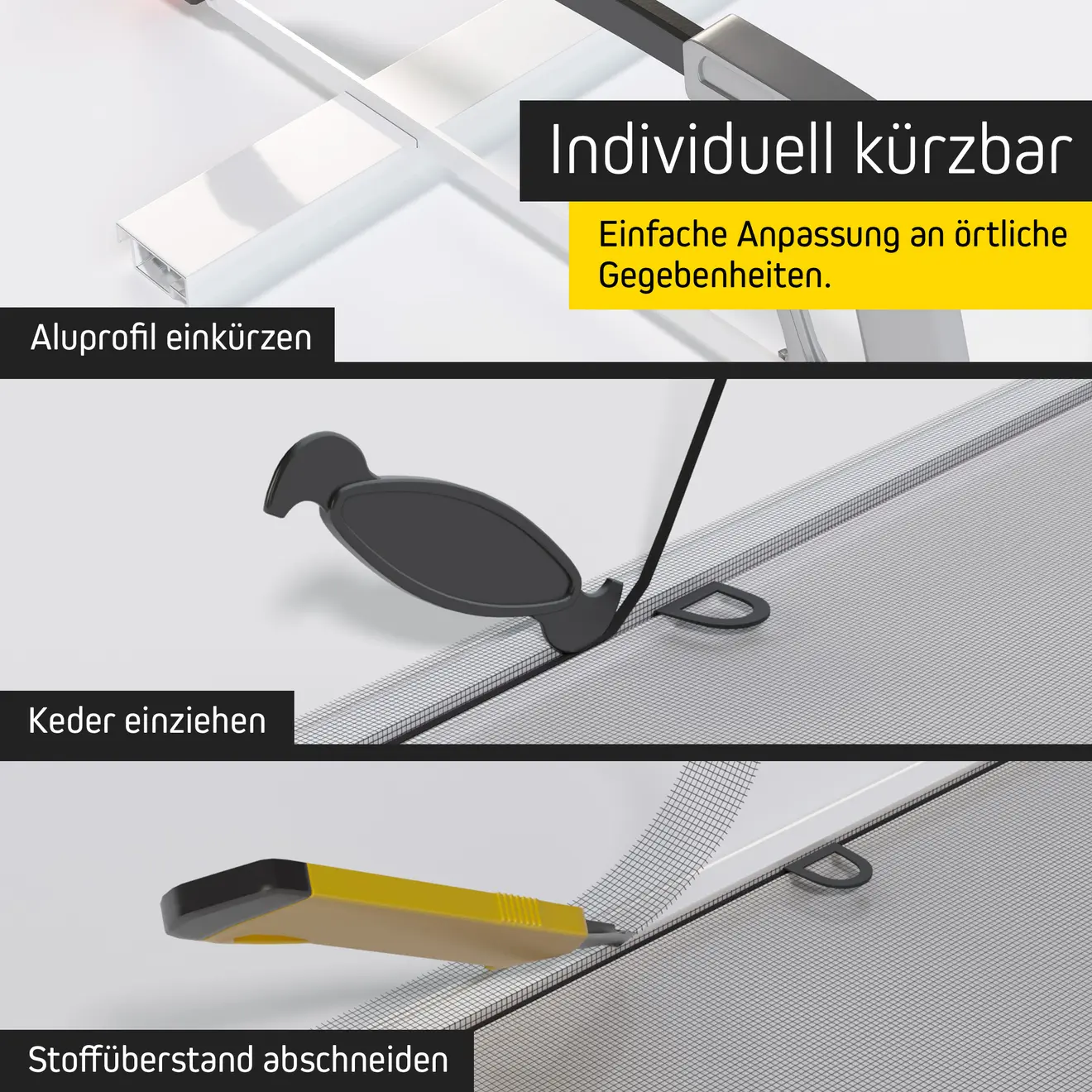 Cadre de tension anti-insectes JAROLIFT SlimLine pour fenêtres en perspective