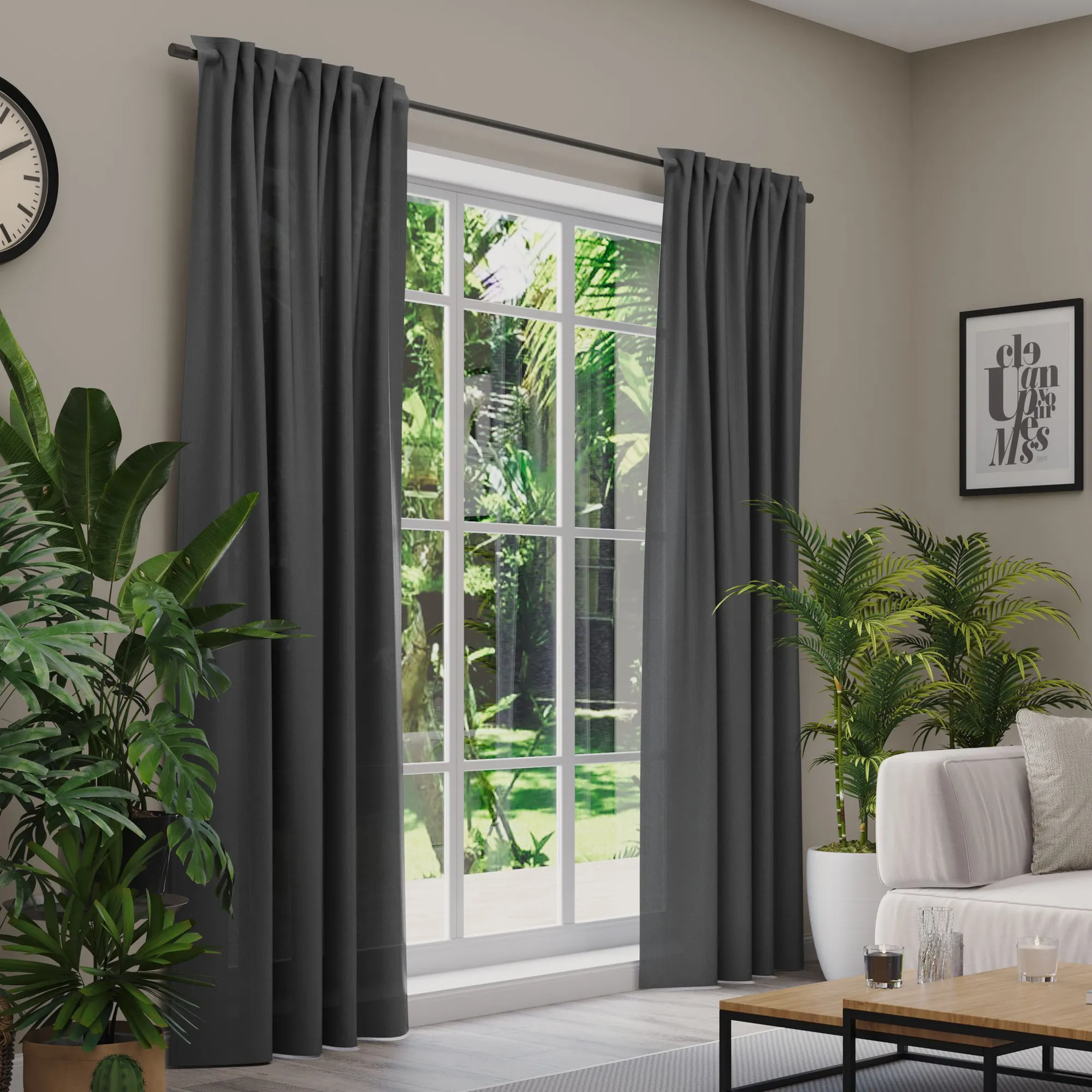 Premium Line Gardinen und Vorhänge | Linen, blickdicht, dunkelgrau 