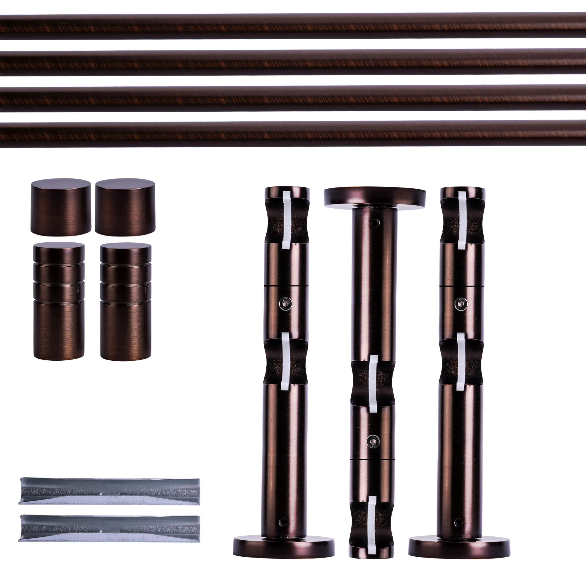 Zestaw karniszy | 2 szyny, ⌀ 19 mm, 240 cm, brązowo-czerwony + Uchwyt ścienny, Końcówka żłobkowana