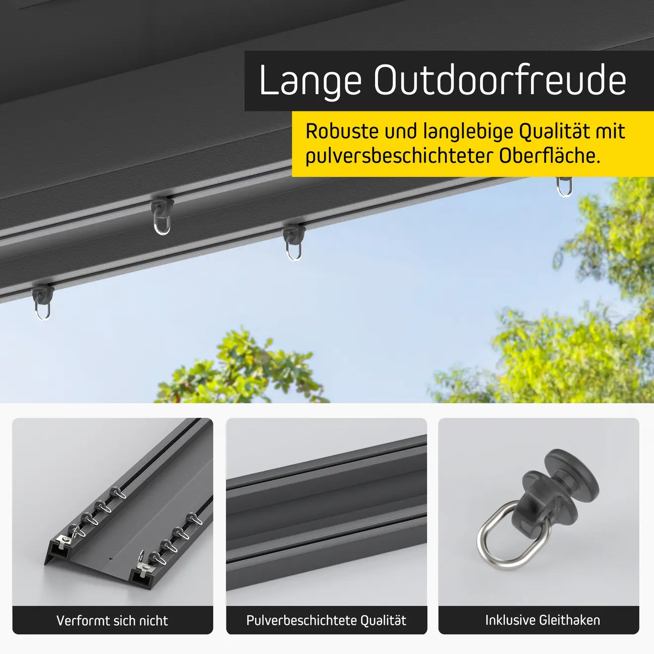 Gardinenschienenset für Pergola mit Lamellendach, robust und langlebig, inklusive Gleithaken