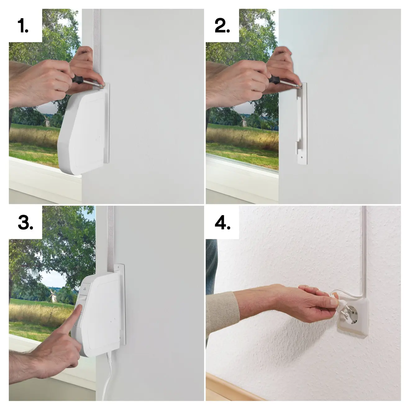 Montageanleitung für elektrischen Gurtwickler RolloTron pure an der Wand mit Stromanschluss