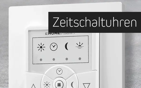 Zeitschaltuhr für Rollläden mit Symbolen für Tageszeiten und Steuerungstasten