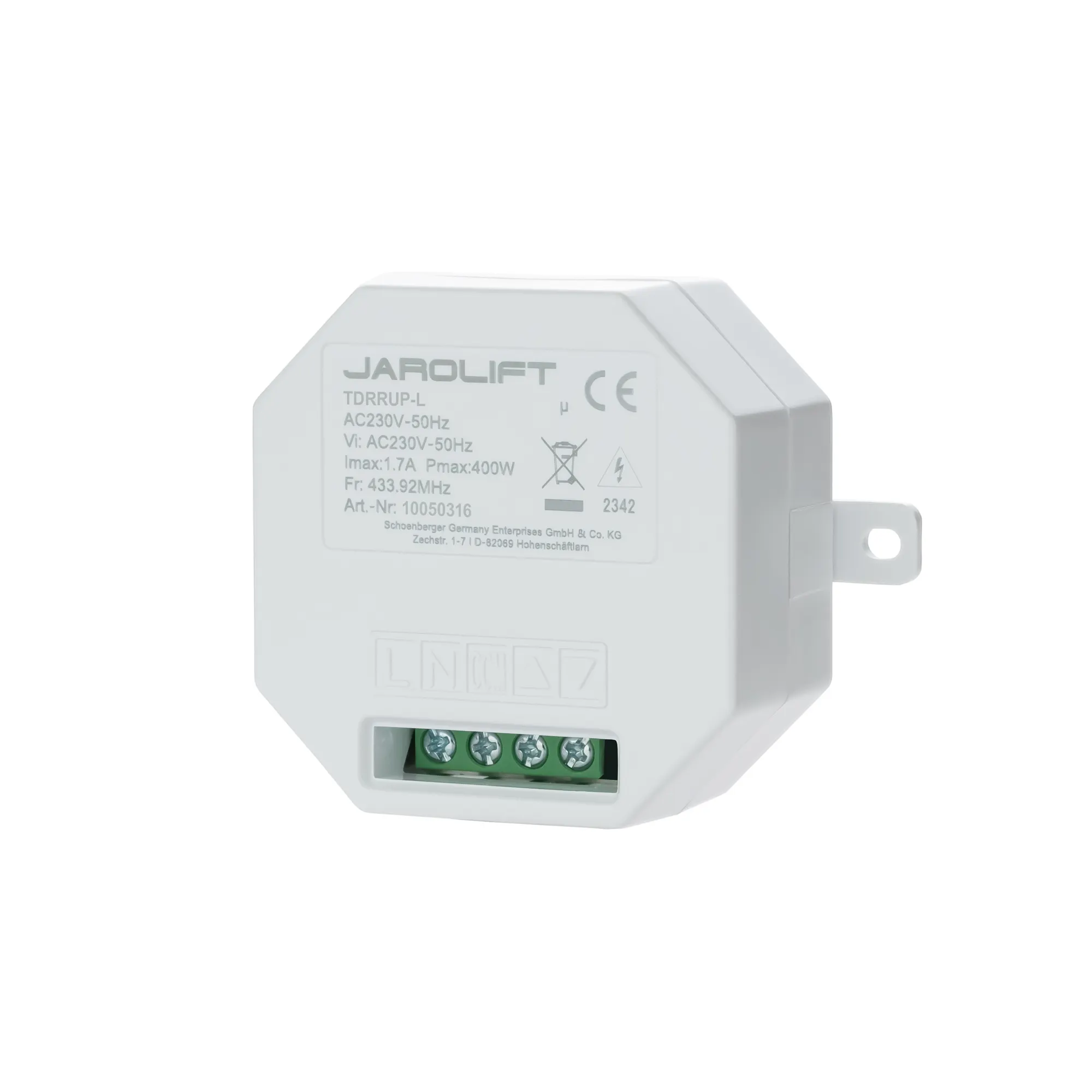 Ricevitore radio per luce, 1 canale, montaggio a incasso, con morsetti di connessione e etichettatura