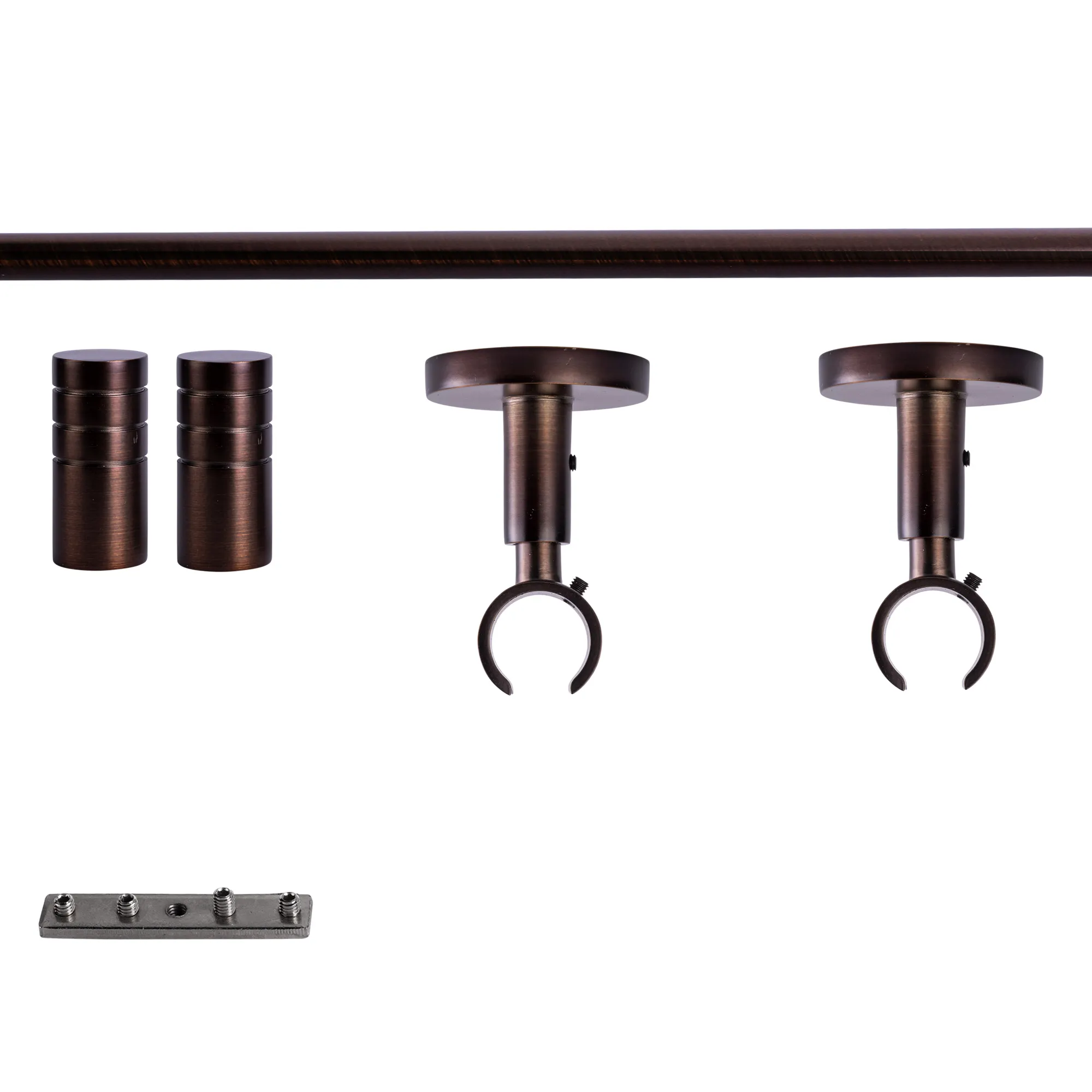 Set tringles à rideaux à rail intérieur | 1 rail, ⌀ 19 mm, 120 cm, rouge-bronze + Support plafond, Embout rainuré
