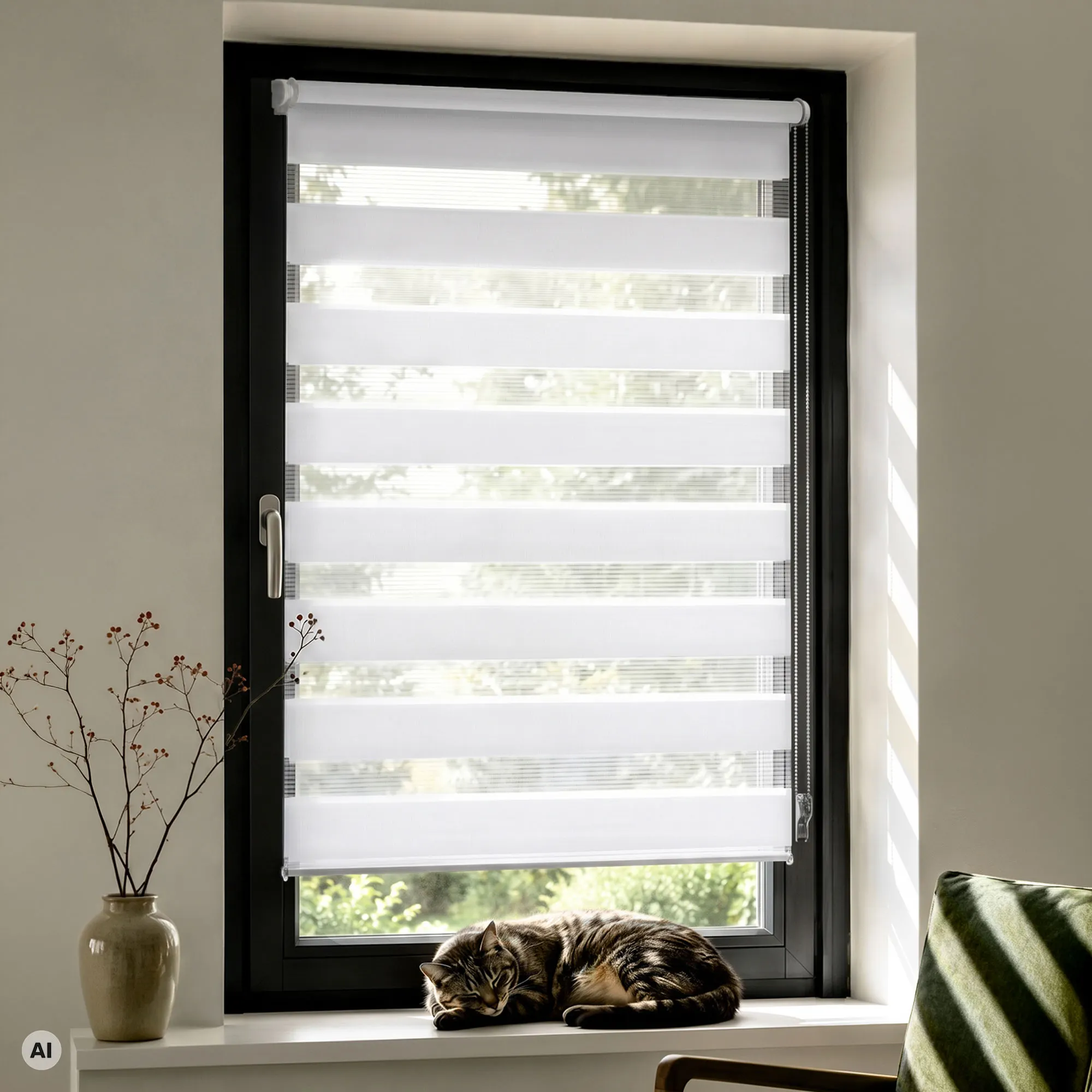 Store enrouleur jour nuit Zevra | 35 x 160 cm, blanc