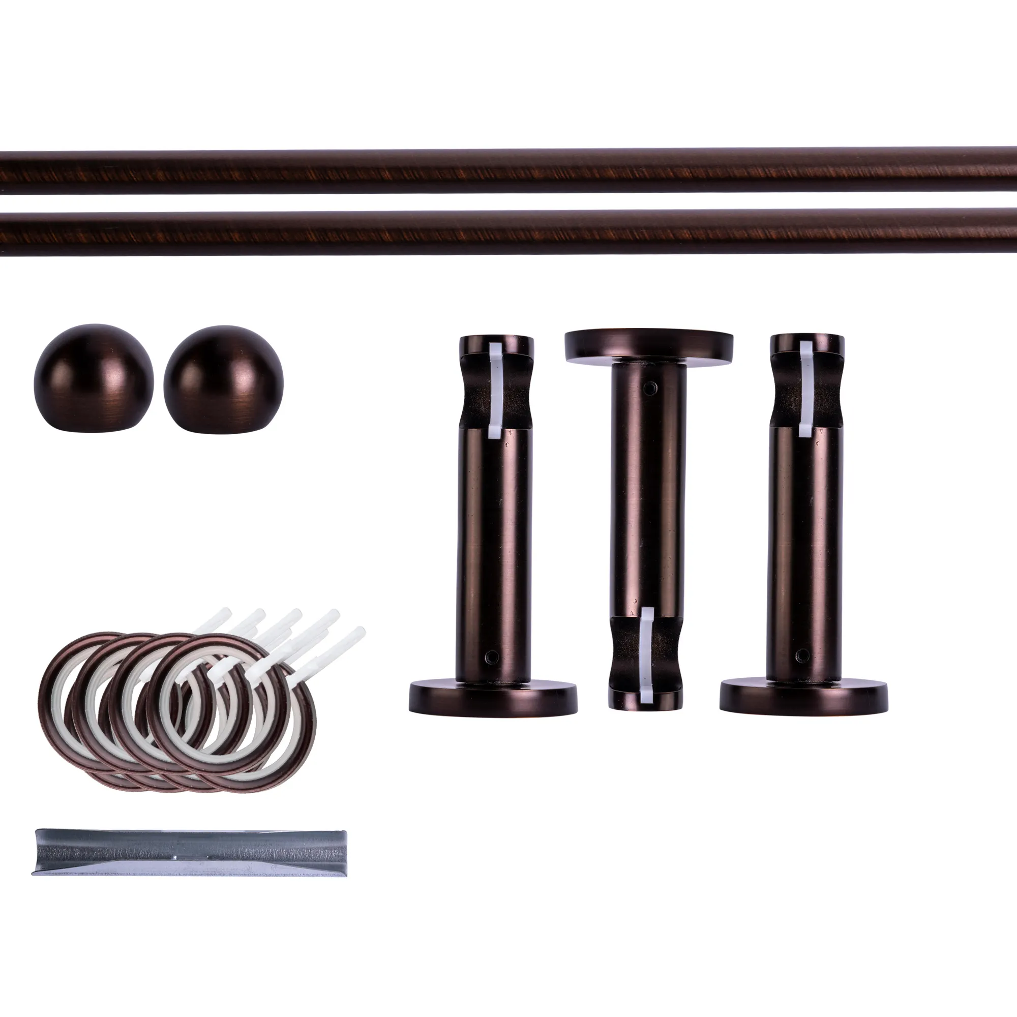 Zestaw karniszy | 1 szyna, ⌀ 19 mm, 240 cm, brązowo-czerwony + Uchwyt ścienny, Końcówka w kształcie kuli, Pierścień