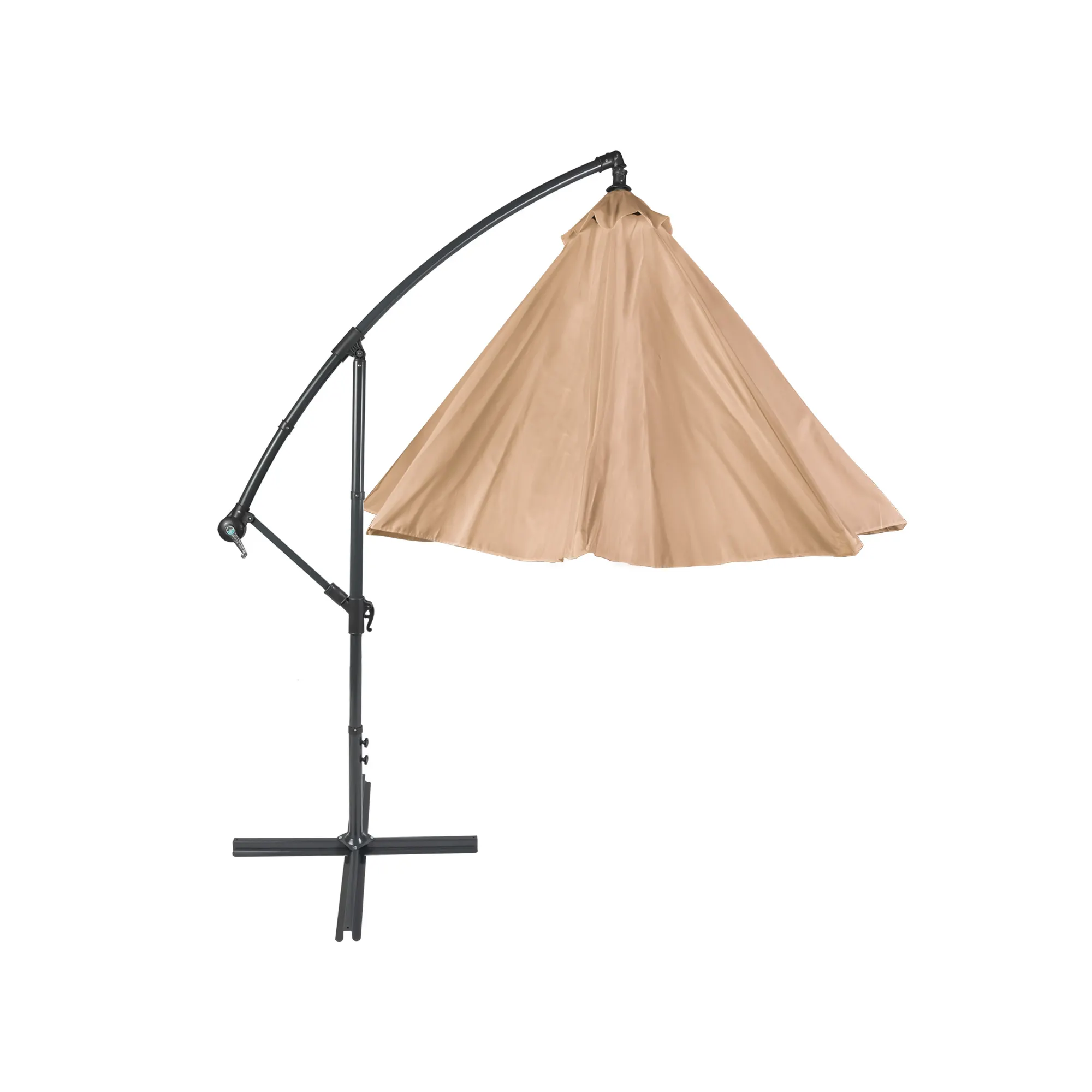 Ombrellone freestanding con struttura curva e telo sospeso