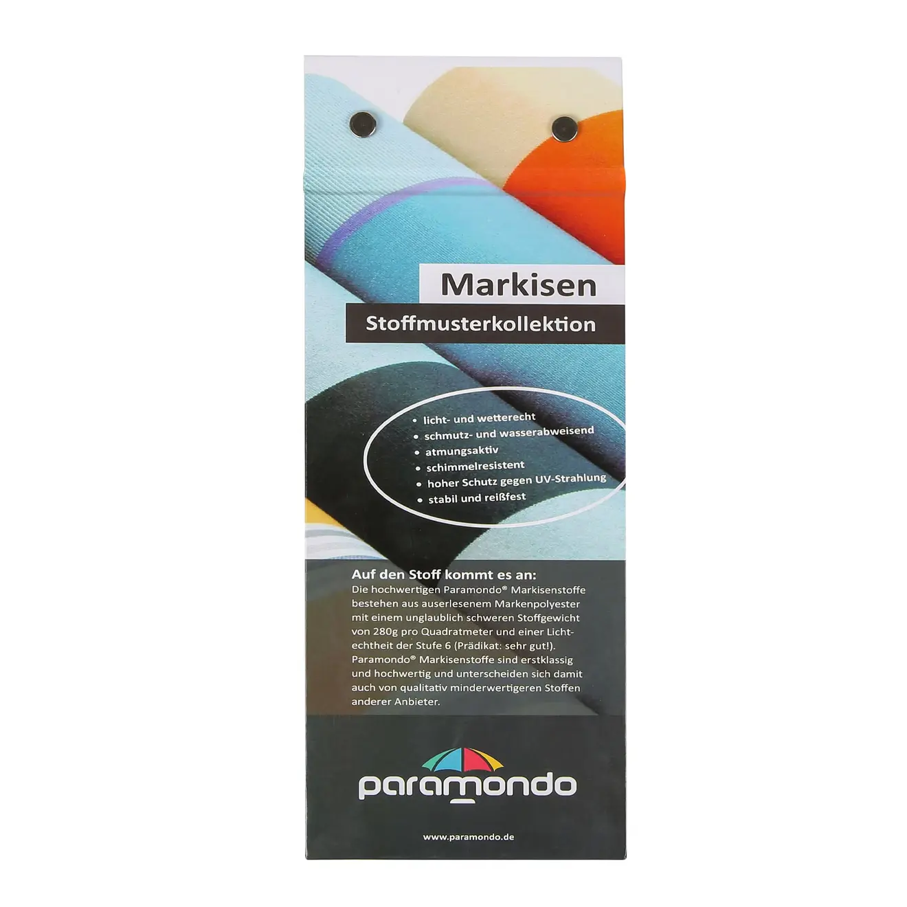 Stoffmusterkollektion für Gelenkarmmarkise Basic 2000, zeigt verschiedene Stoffoptionen