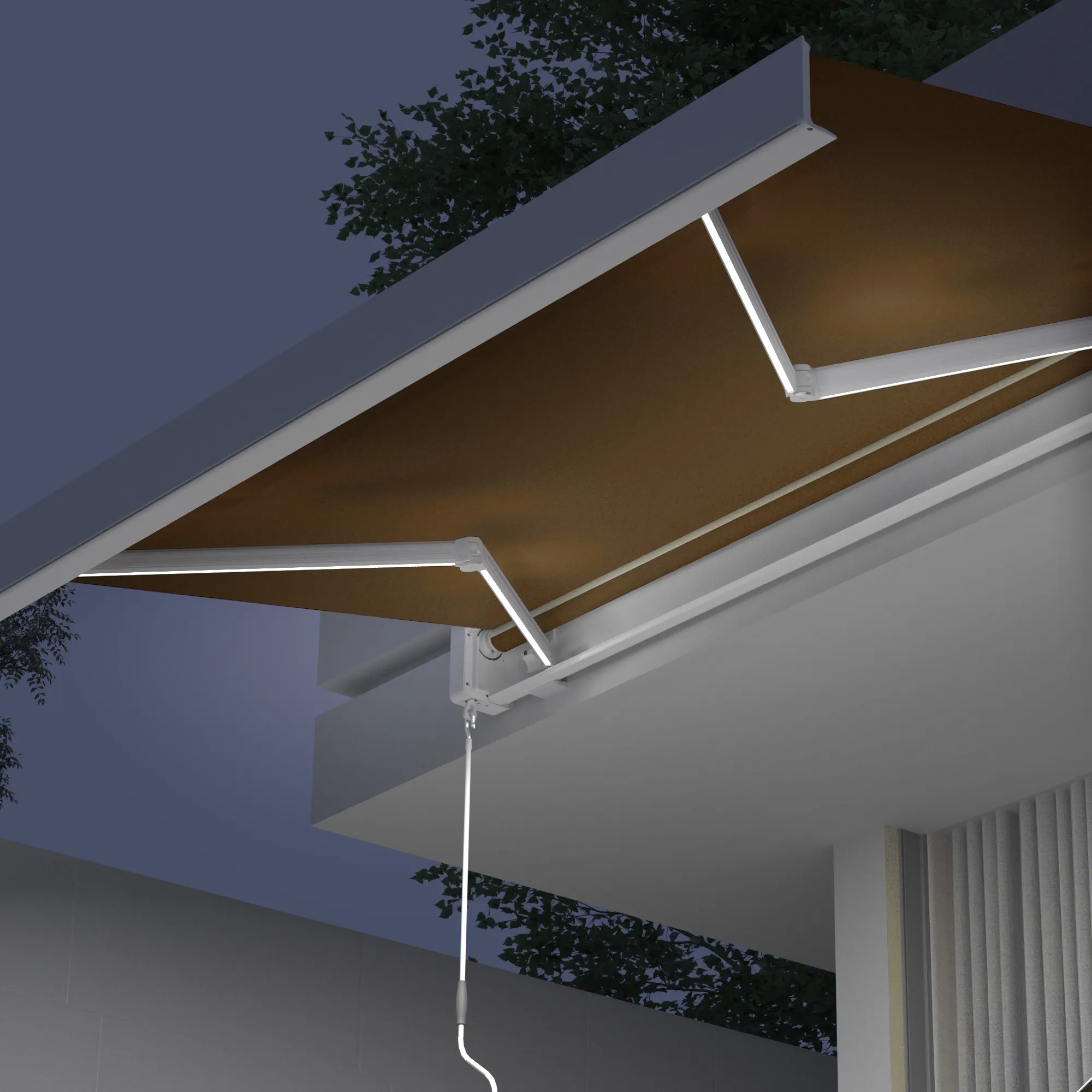 Kassettenmarkise Quadris LED | 3,45 x 3 m, weiß, Stoff: toffee, Uni