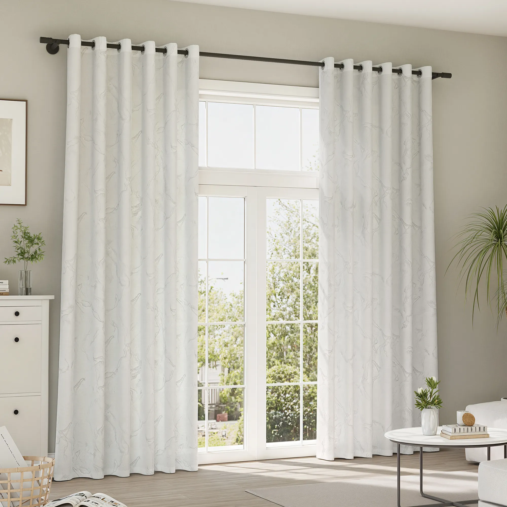 Cortinas y Visillos Pure | Print, semitransparente, oro y blanco