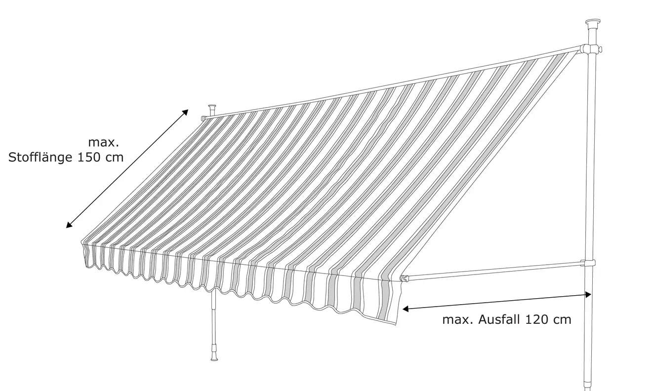 Klemm- und Balkonmarkise JAM 2000, verstellbar, mit Stoffüberdachung und Halterungen