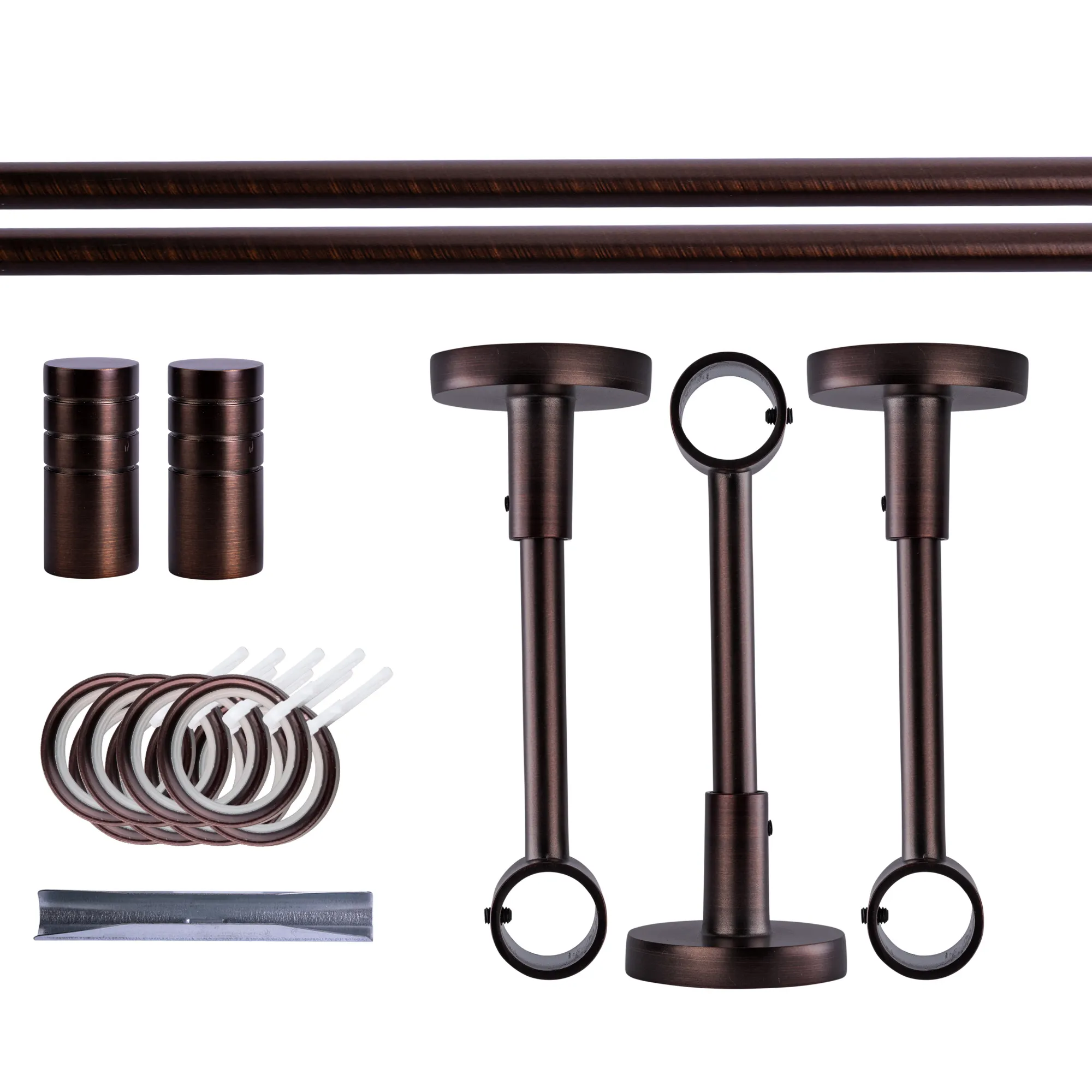 Zestaw karniszy | 1 szyna, ⌀ 19 mm, 240 cm, brązowo-czerwony + Uchwyt sufitowy, Końcówka żłobkowana, Pierścień