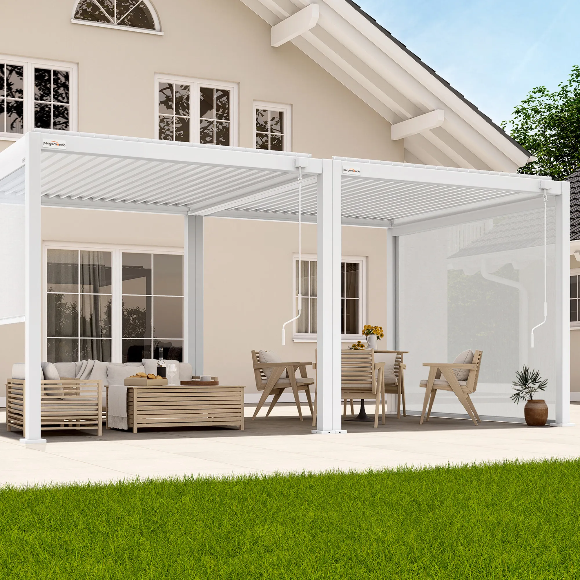 Pergola mit Lamellendach | 3 x 6 m, weiß