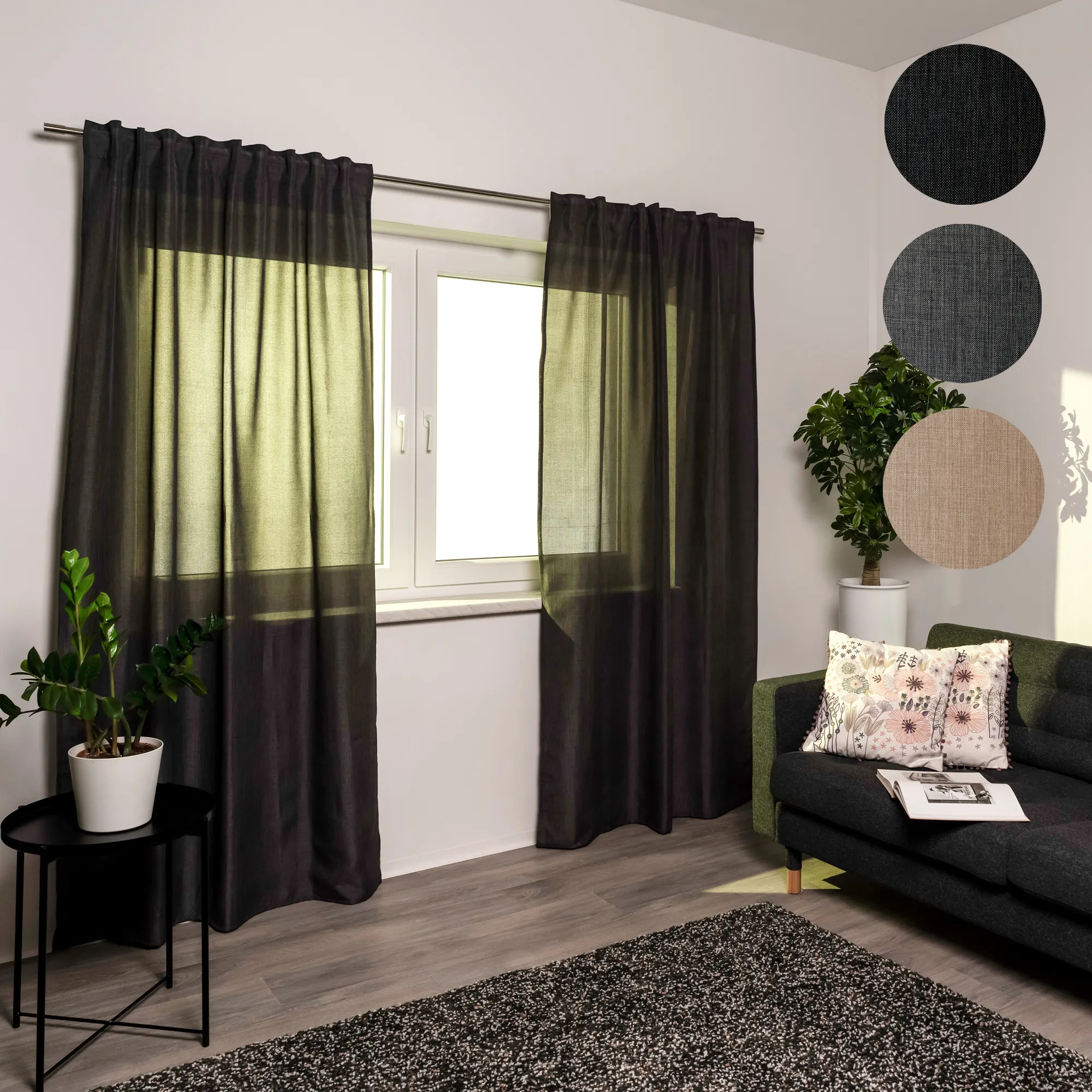 Zasłona o strukturze lnu z taśmą kombinowaną (Rodzaj do wyboru)