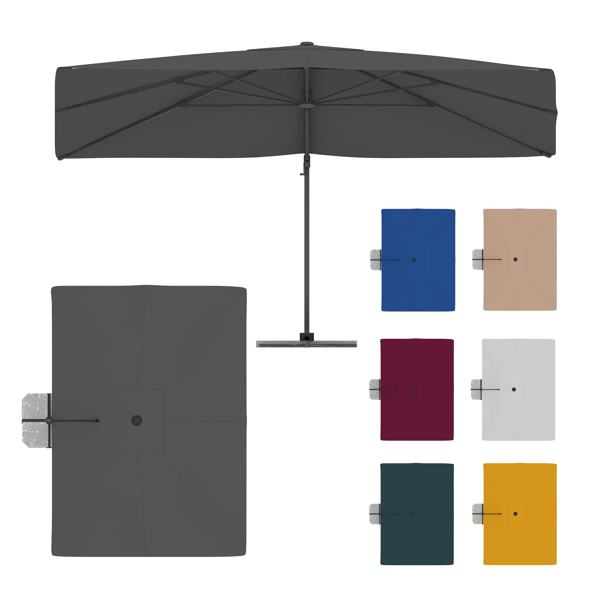 Parasol na wysięgniku parapenda | 4 x 3 m, prostokątny, szary | stelaż ze wspornikiem krzyżowym, antracytowy