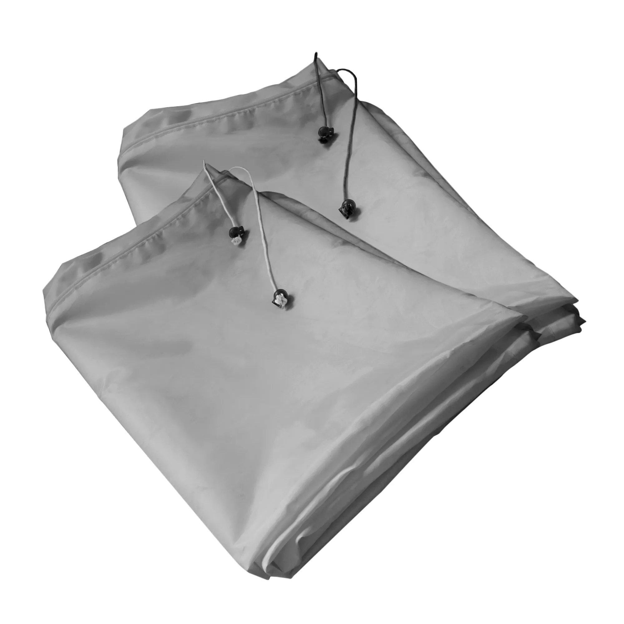 Due teli piegati con cordino e elementi di fissaggio