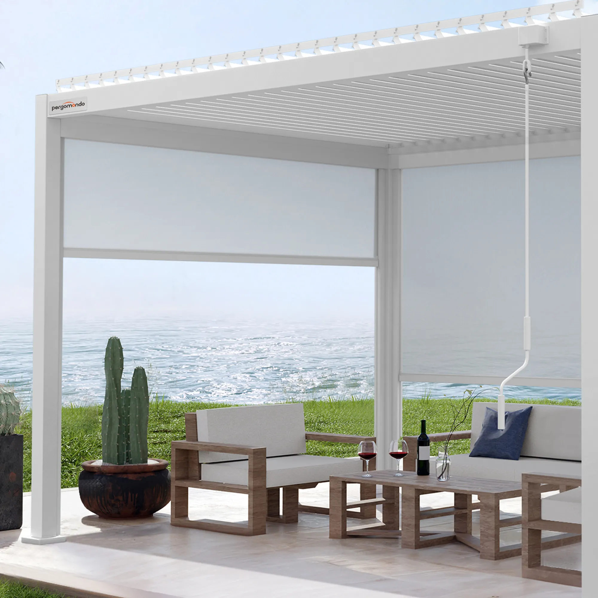 Screen-Rollo für Pergola mit Lamellendach | 3 m, weiß