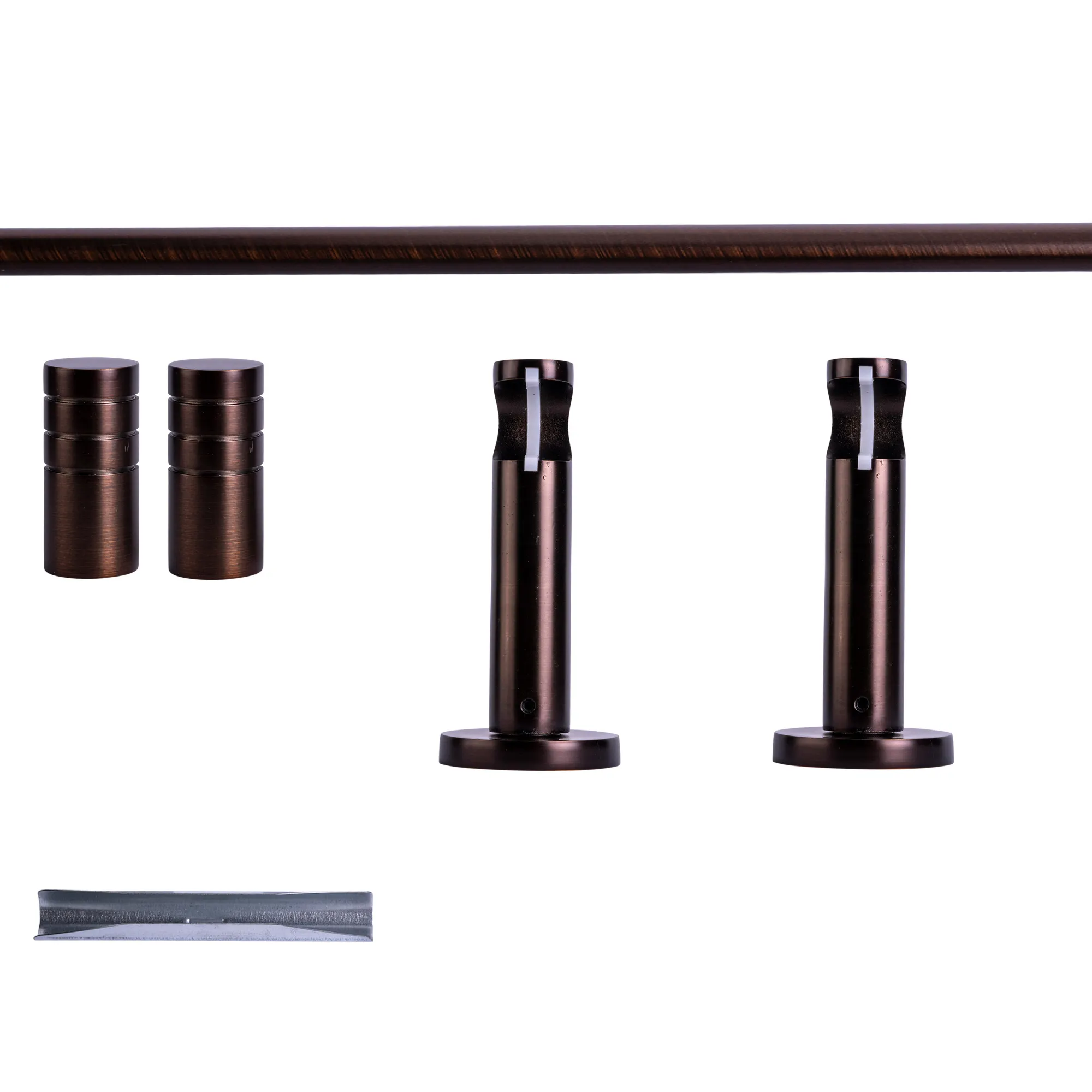 Set tringles à rideaux | 1 rail, ⌀ 19 mm, 160 cm, rouge-bronze + Support mural, Embout rainuré