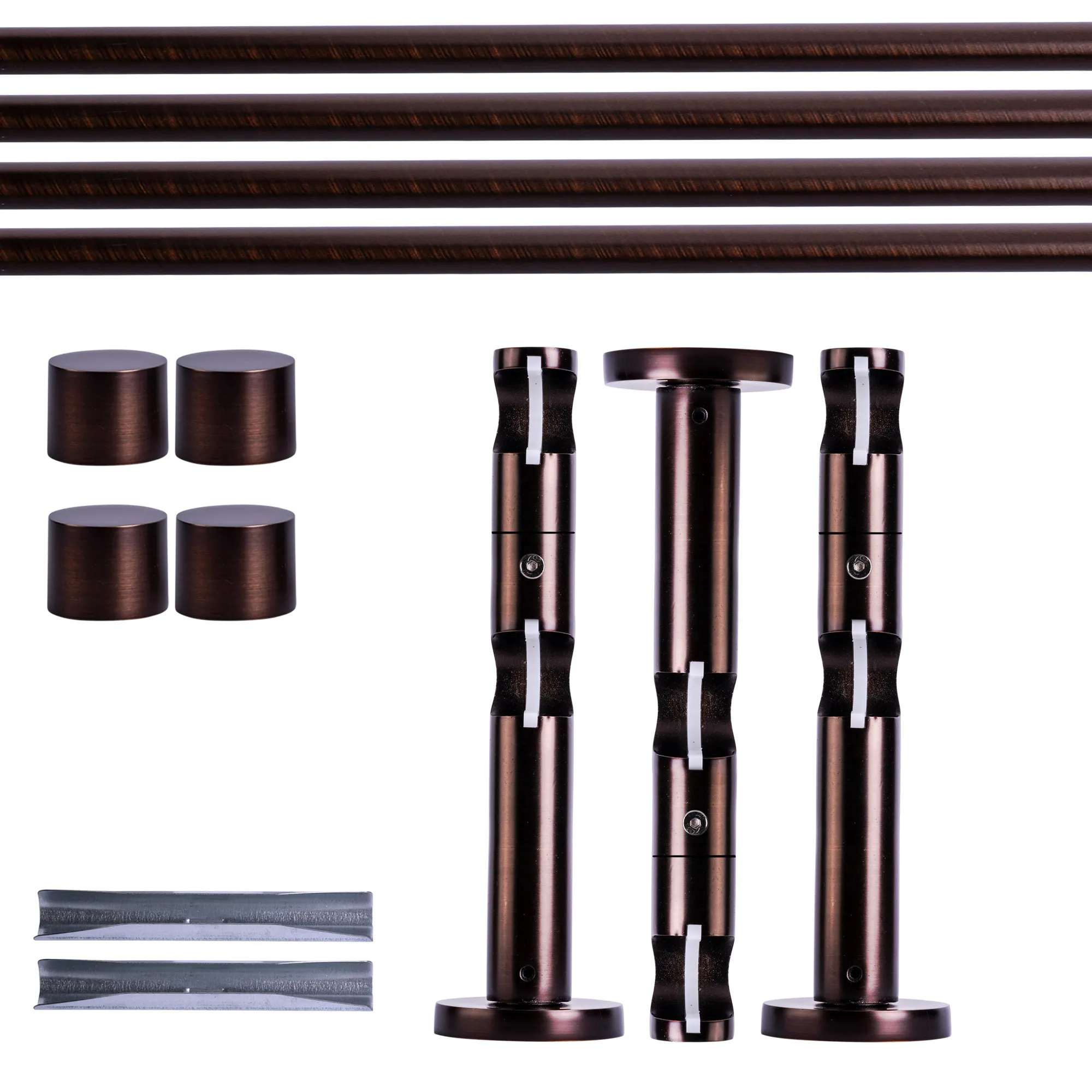 Zestaw karniszy | 2 szyny, ⌀ 19 mm, 240 cm, brązowo-czerwony + Uchwyt ścienny, Końcówka