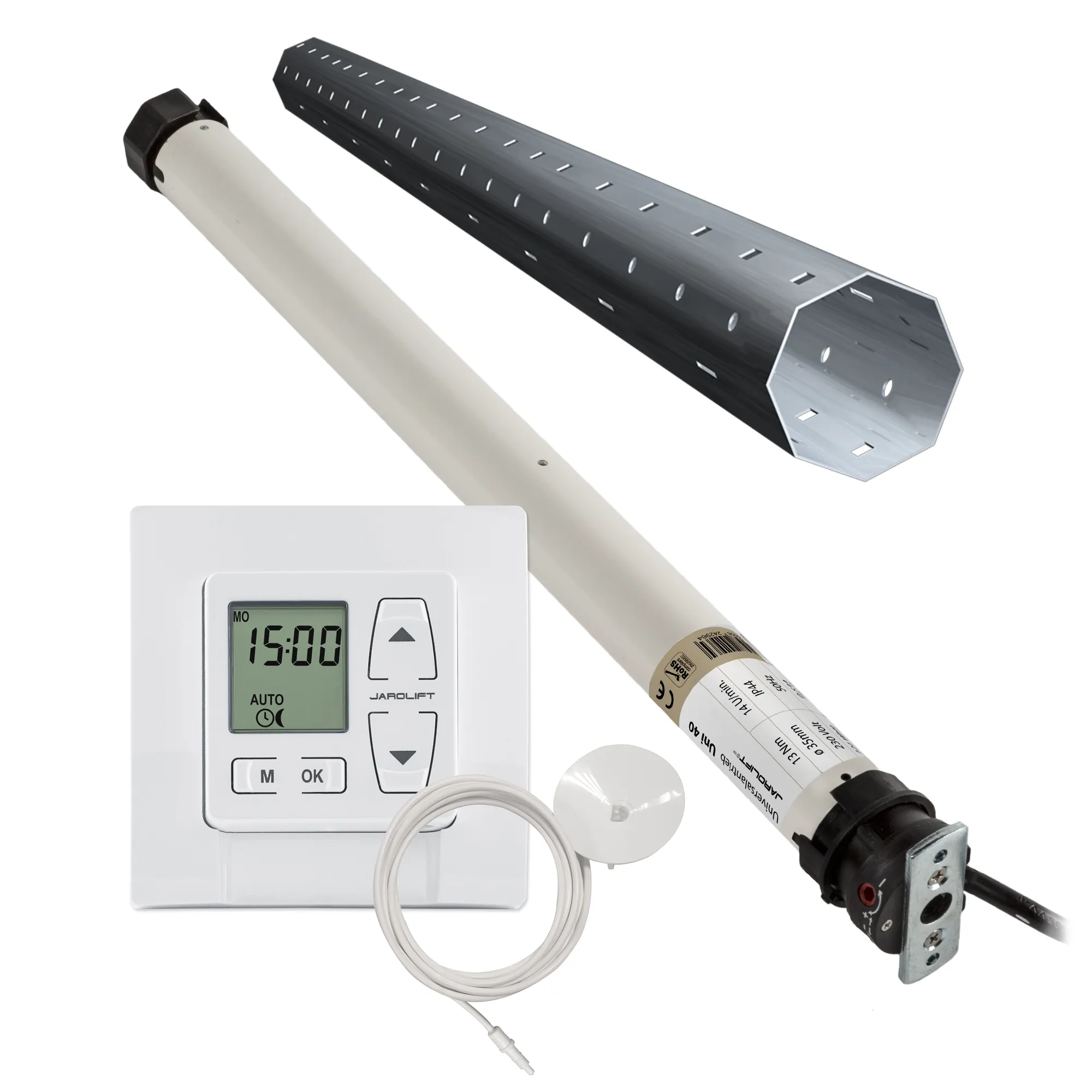 Moteur de volet roulant Universel | UNI40 (13 Nm / SW40) + Thor & Capteur + Kit tube en applique 2