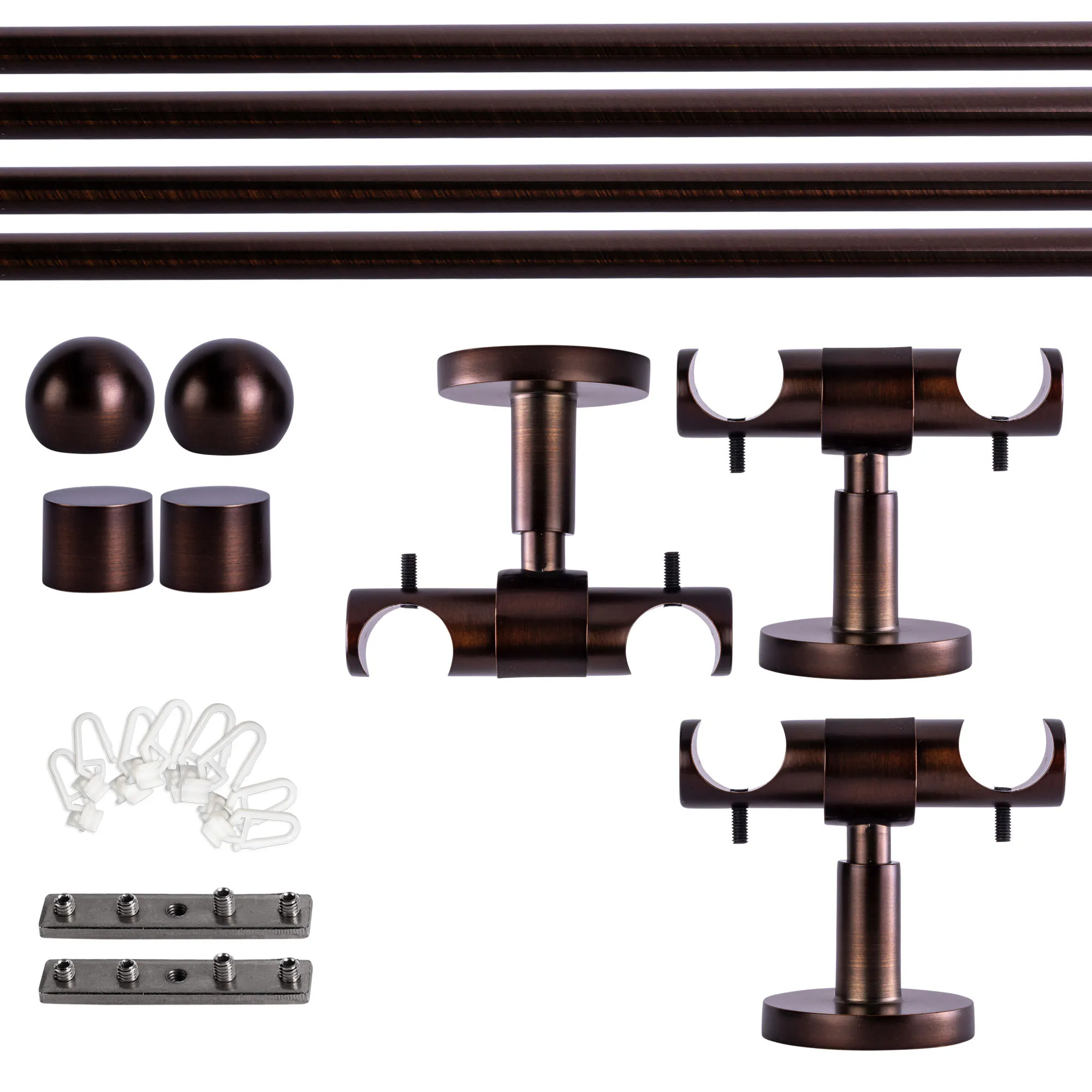 Zestaw karniszy z wewnętrzną szyną | 2 szyny, ⌀ 19 mm, 360 cm, brązowo-czerwony + Uchwyt sufitowy, Końcówka w kształcie kuli, Ślizgacz